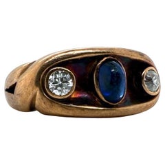 Bague de l'époque victorienne en or rose 14 carats avec cabochon de saphir et diamants