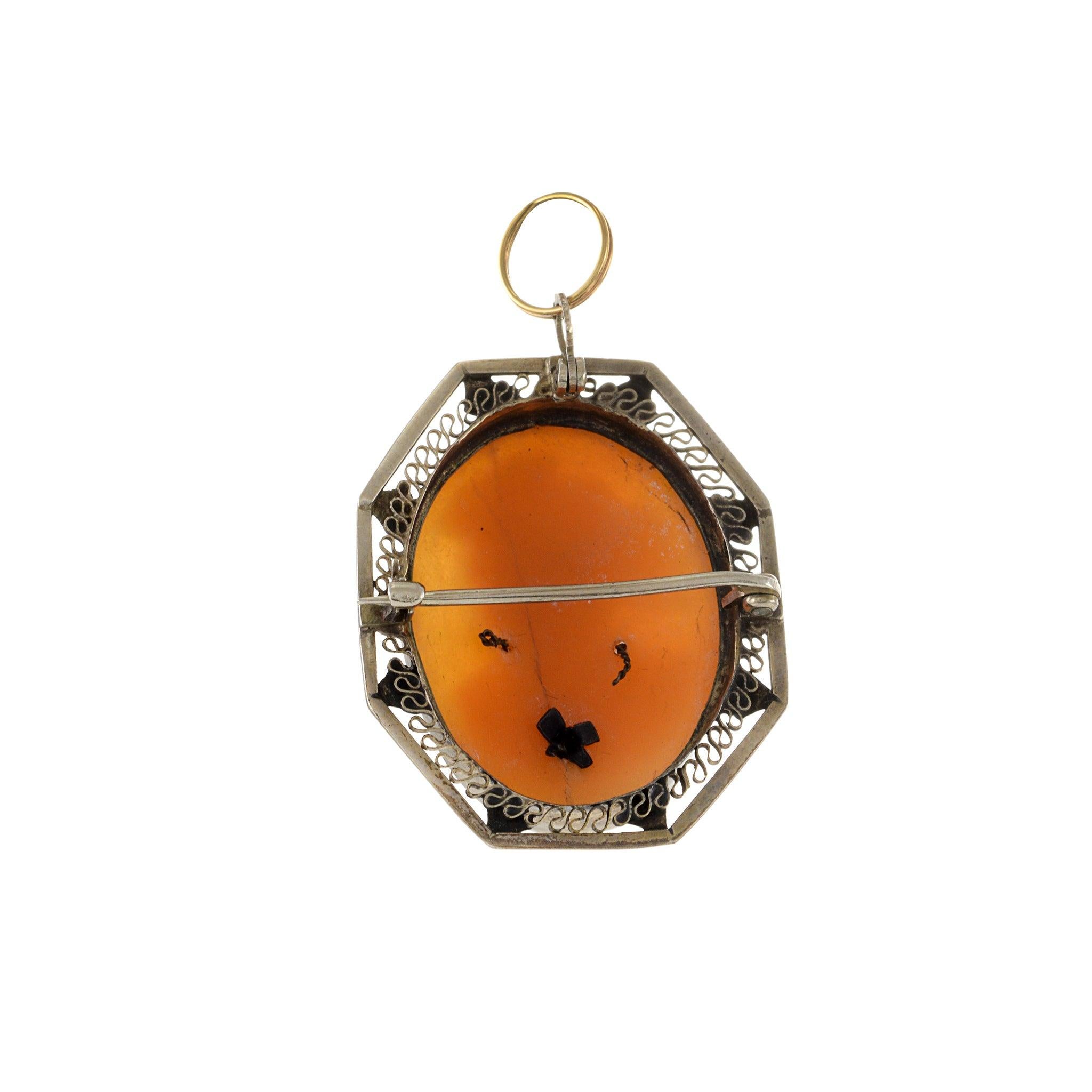 Women's Victorian Era 14KT Yellow Gold Cameo Diamond Brooch Pendant For Sale