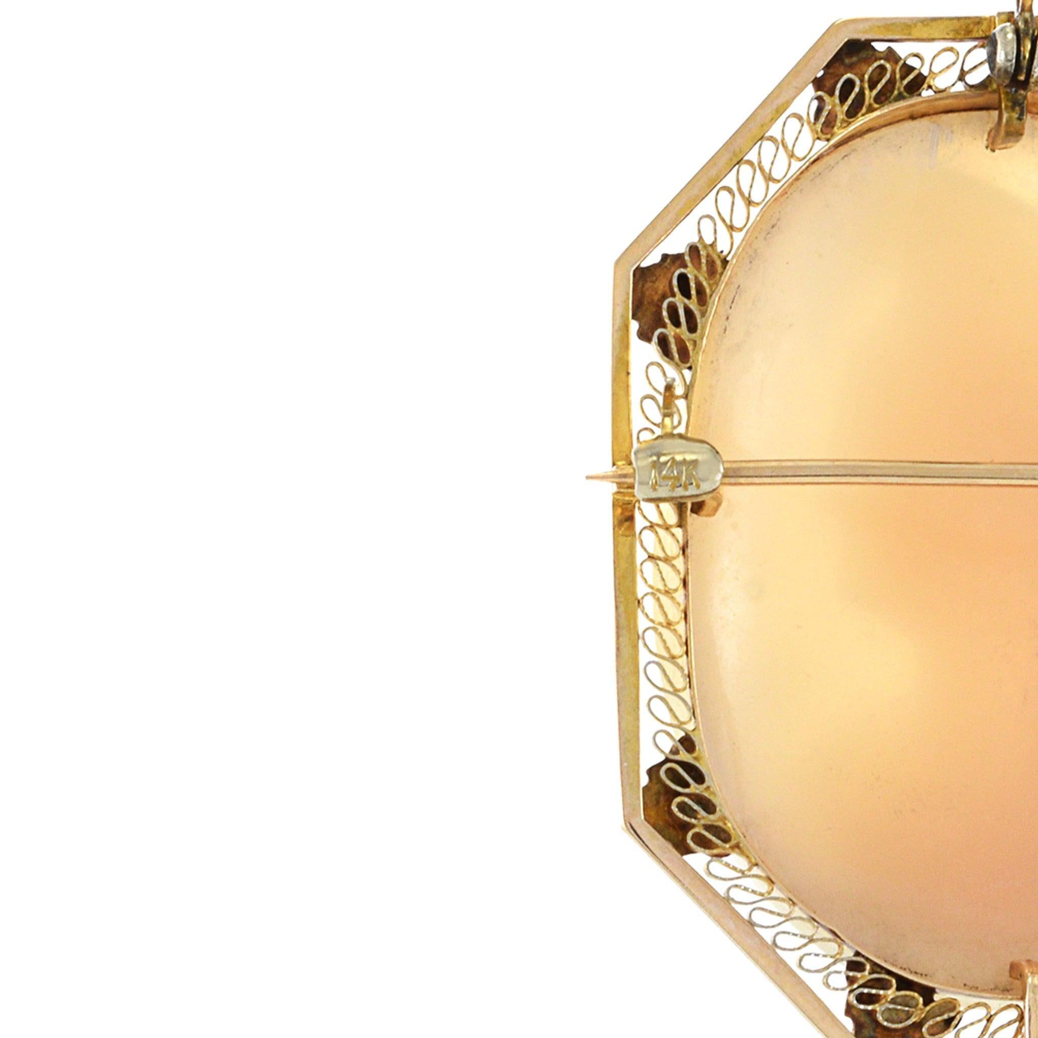Women's Victorian Era 14KT Yellow Gold Cameo Pin Pendant For Sale