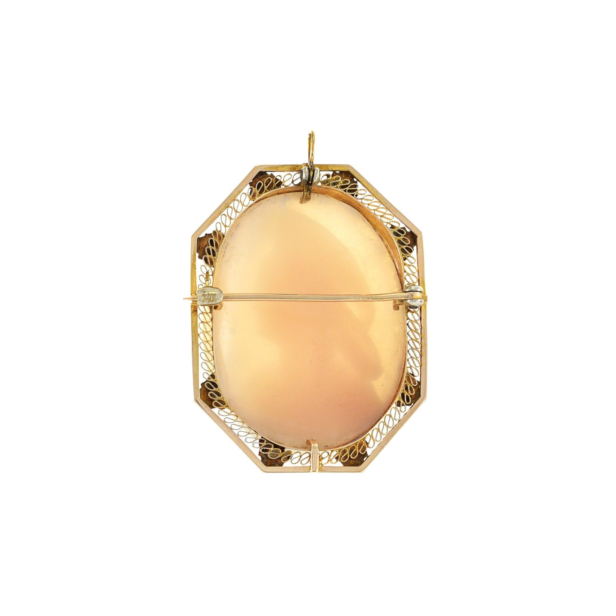 Victorian Era 14KT Yellow Gold Cameo Pin Pendant For Sale 1