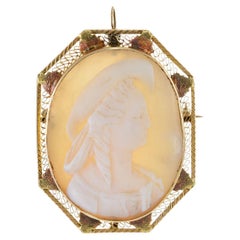 Victorian Era 14KT Yellow Gold Cameo Pin Pendant