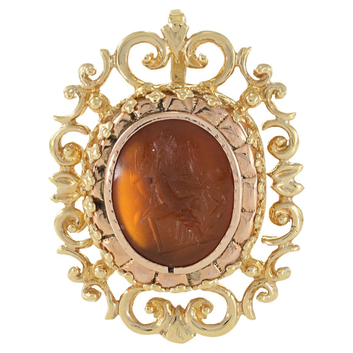 Victorian Era 14KT Yellow Gold Carnelian Intaglio Pendant