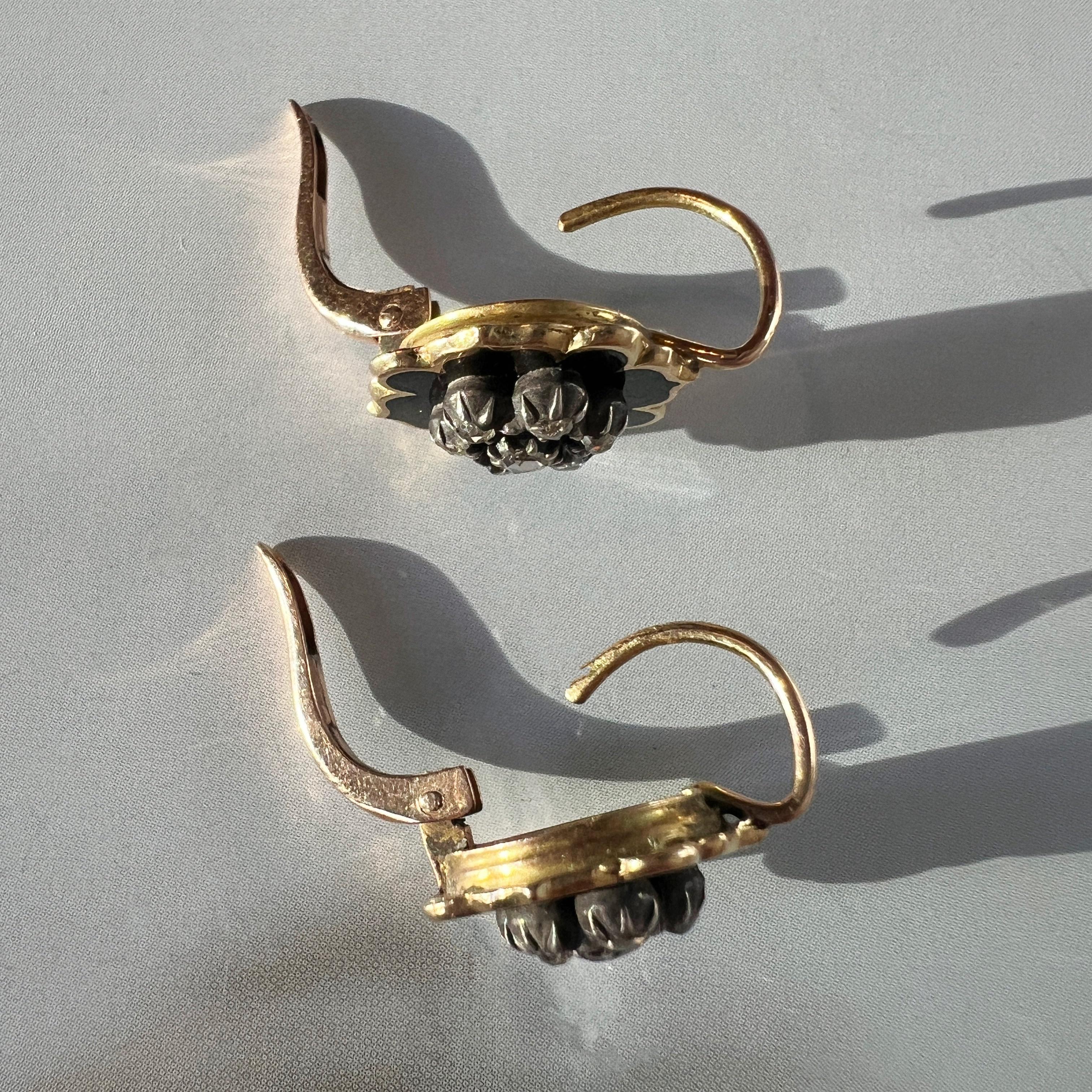 Victorian era 18k gold black enamel diamond dangle earrings 5