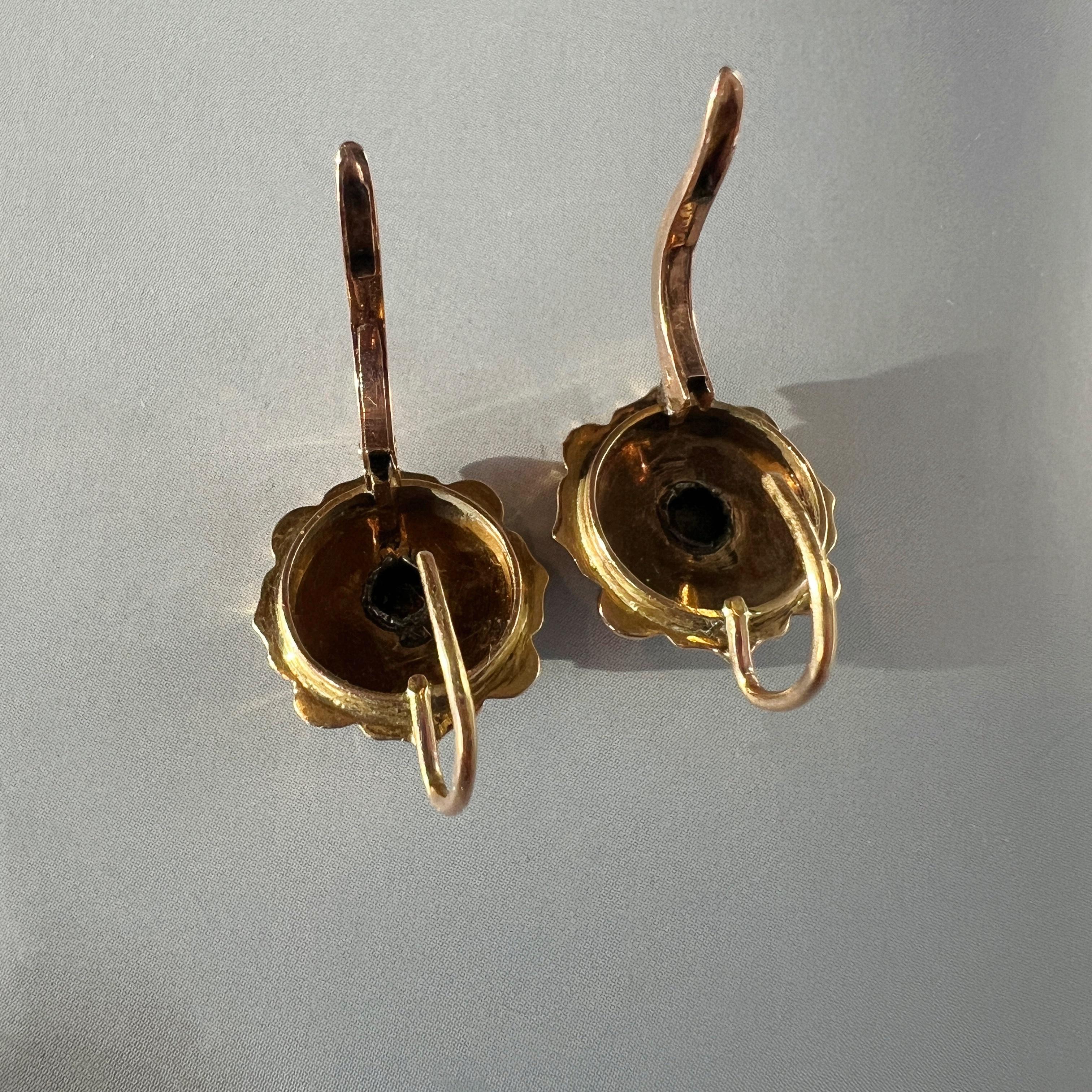 Victorian era 18k gold black enamel diamond dangle earrings 6