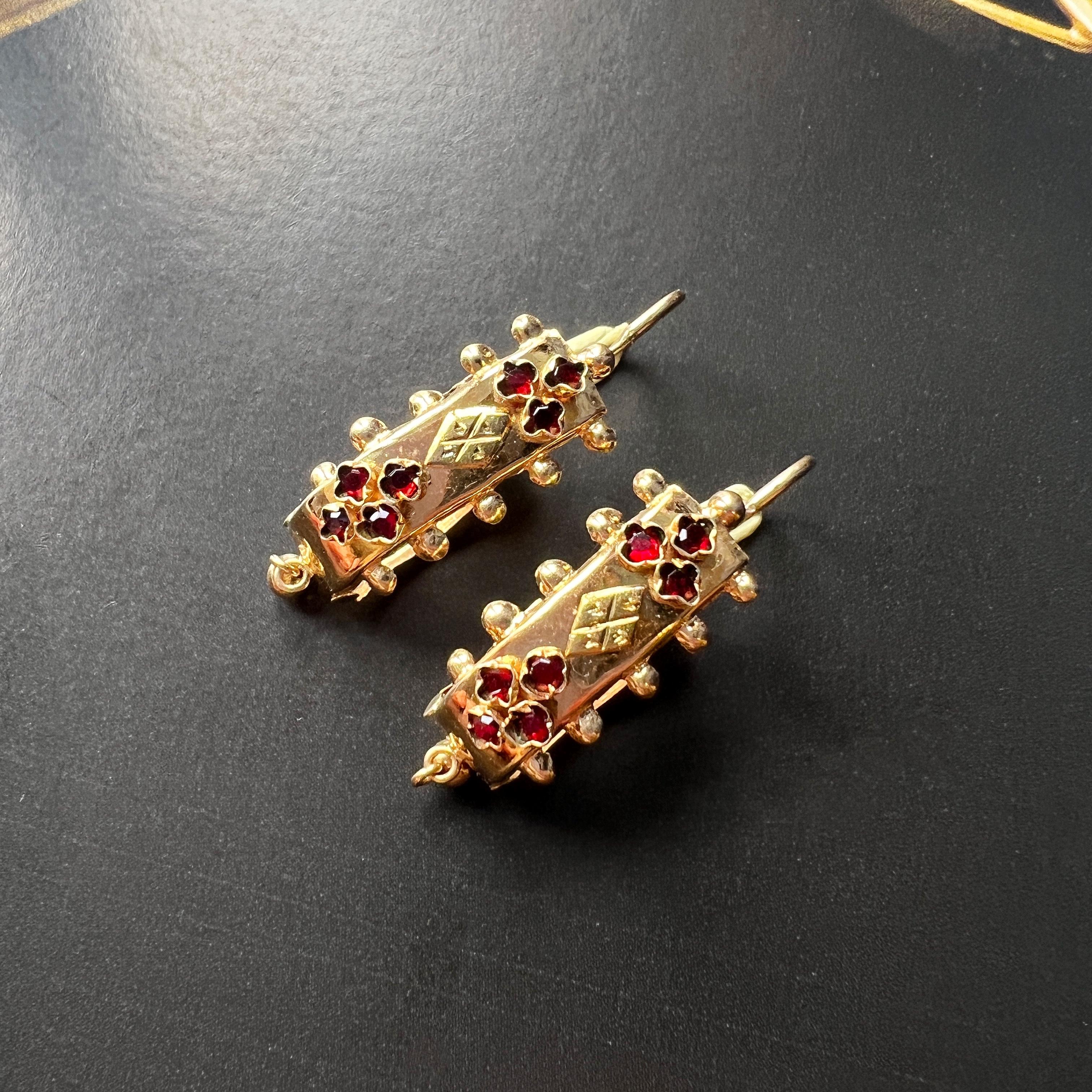 Victorian era 18K gold garnet poissarde earrings 2