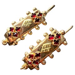 Antique Victorian era 18K gold garnet poissarde earrings