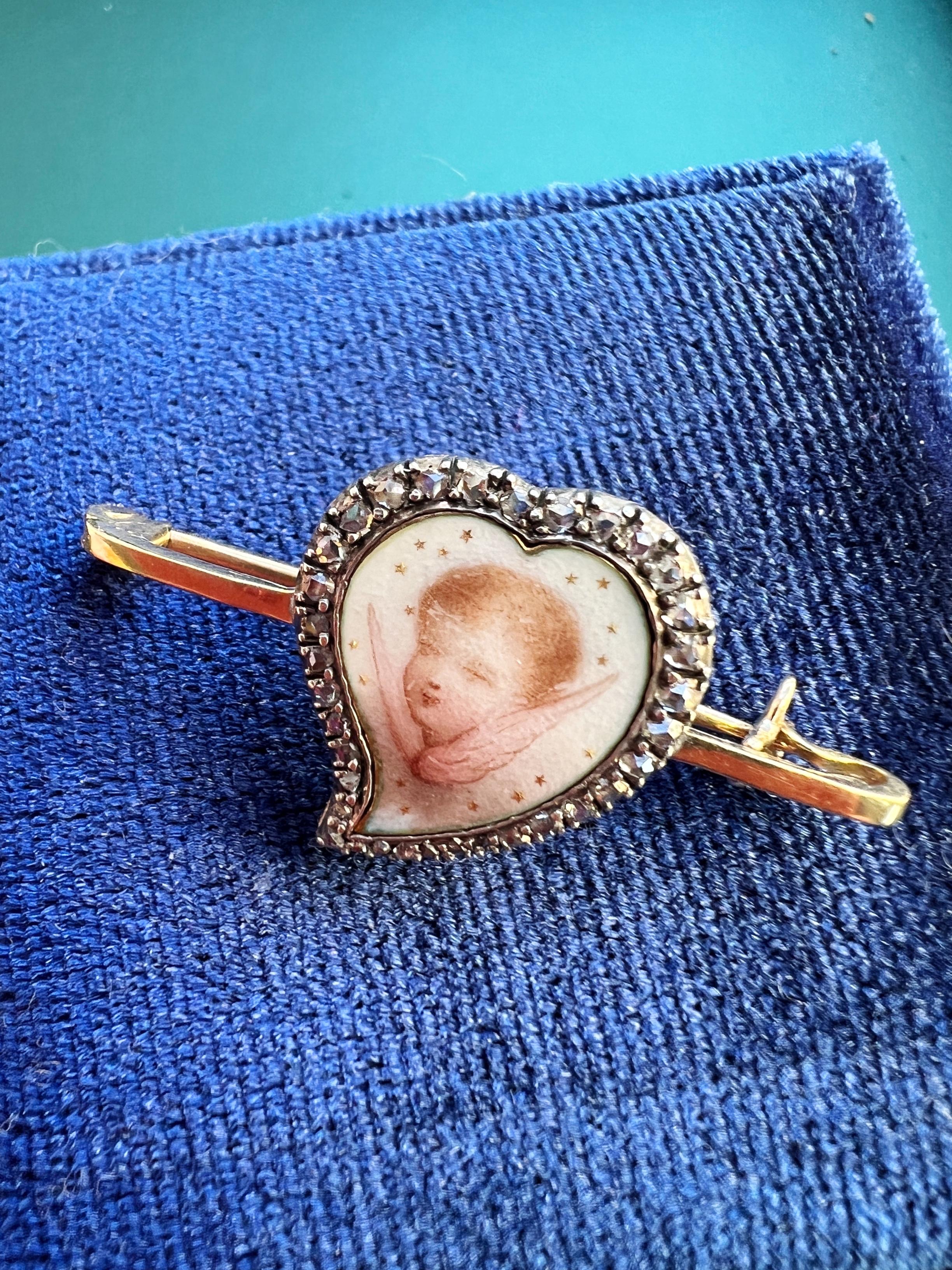 Very often used as the emotional connections in one’s life, jewelry with angels commemorates love, birth, friendship and mourning. Angels, or cherubs are the most beloved winged creatures throughout the history.

For sale a lovely brooch dated back