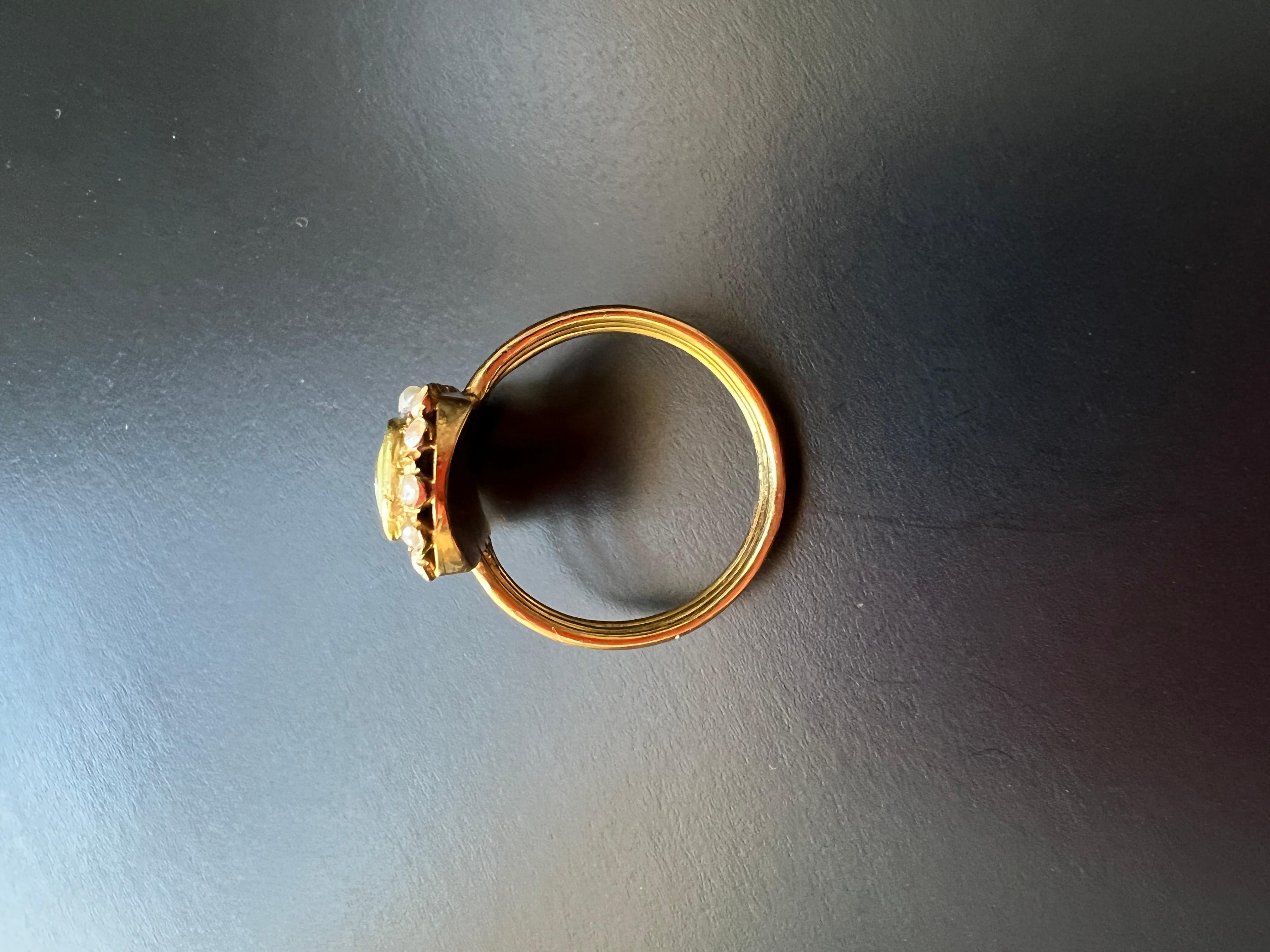 Victorian era 18k Gold Pearl little girl miniature portrait Ring For Sale 2