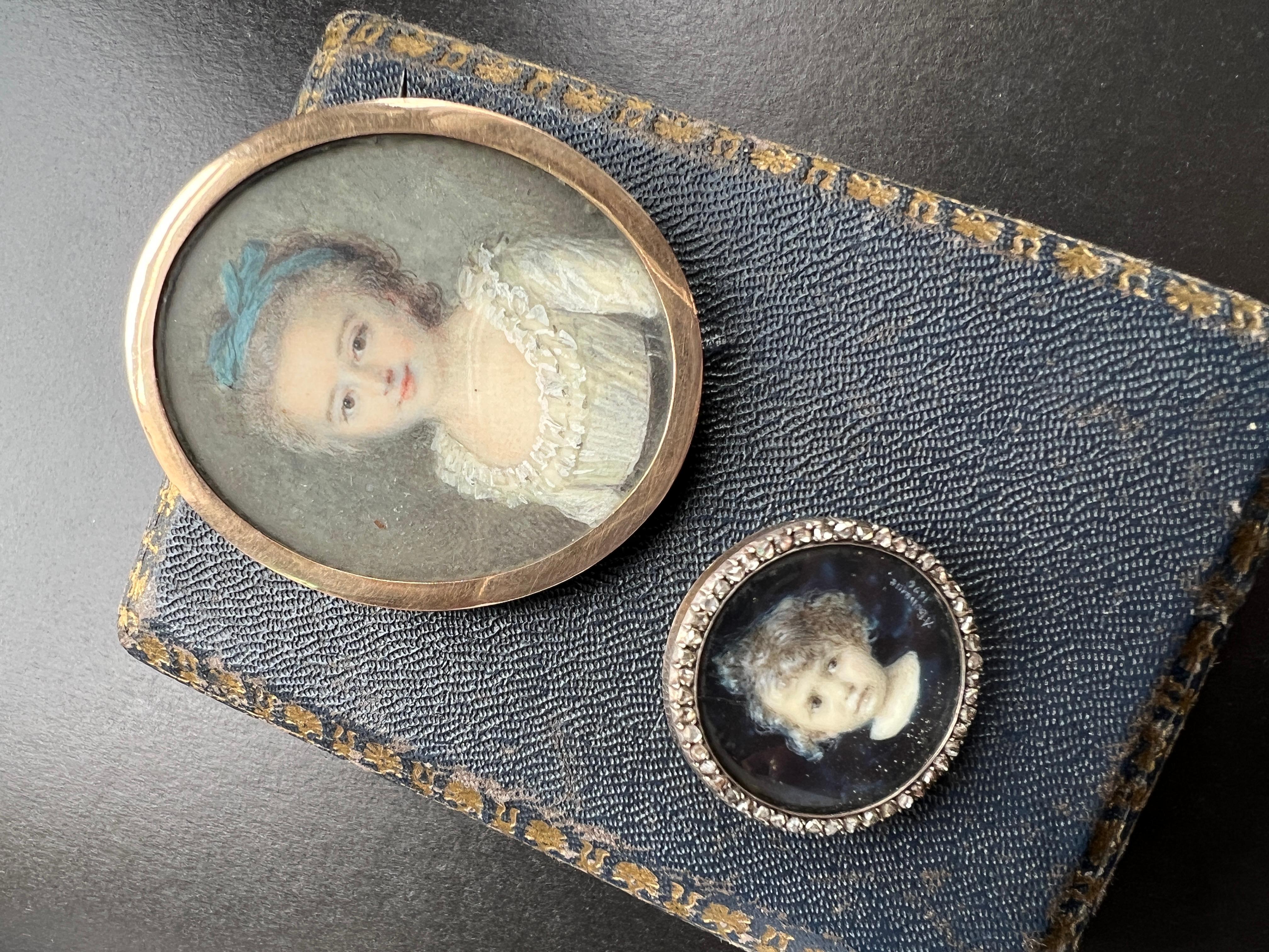 Victorian Era 18k Gold Rose Cut Diamond Child Miniature Portrait Brooch 3