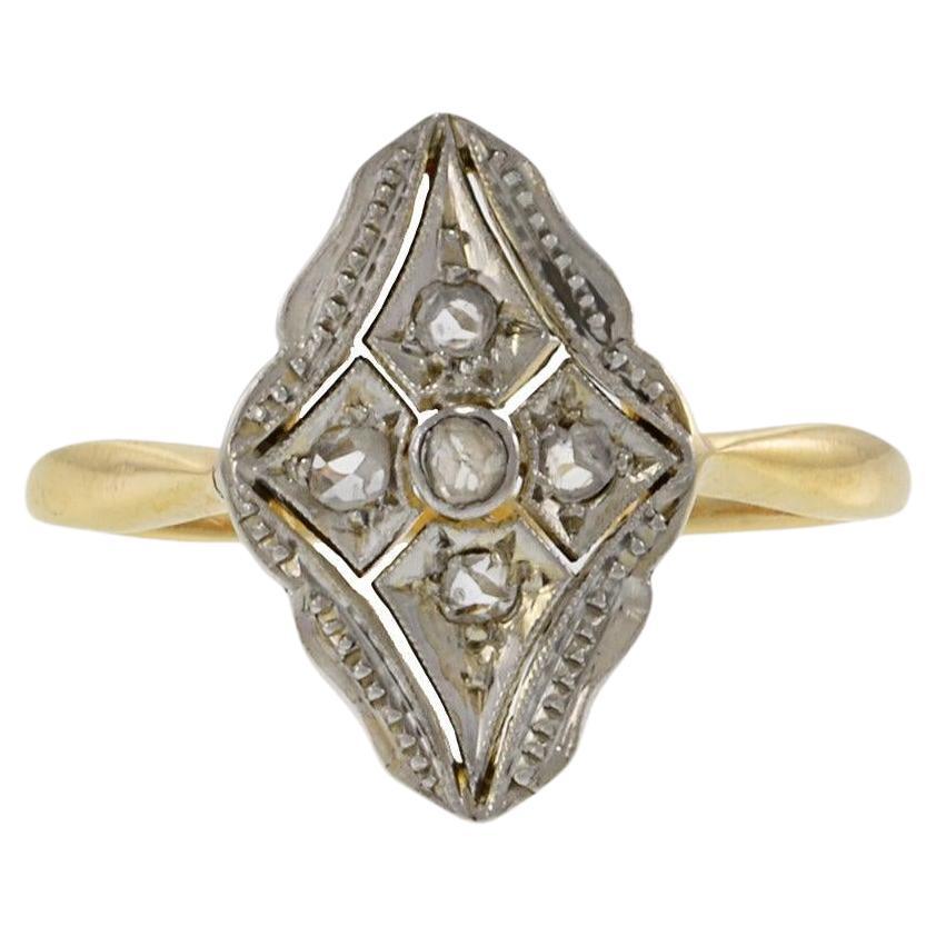Bague d'époque victorienne en or bicolore 18KT avec marquise et diamant filigrané