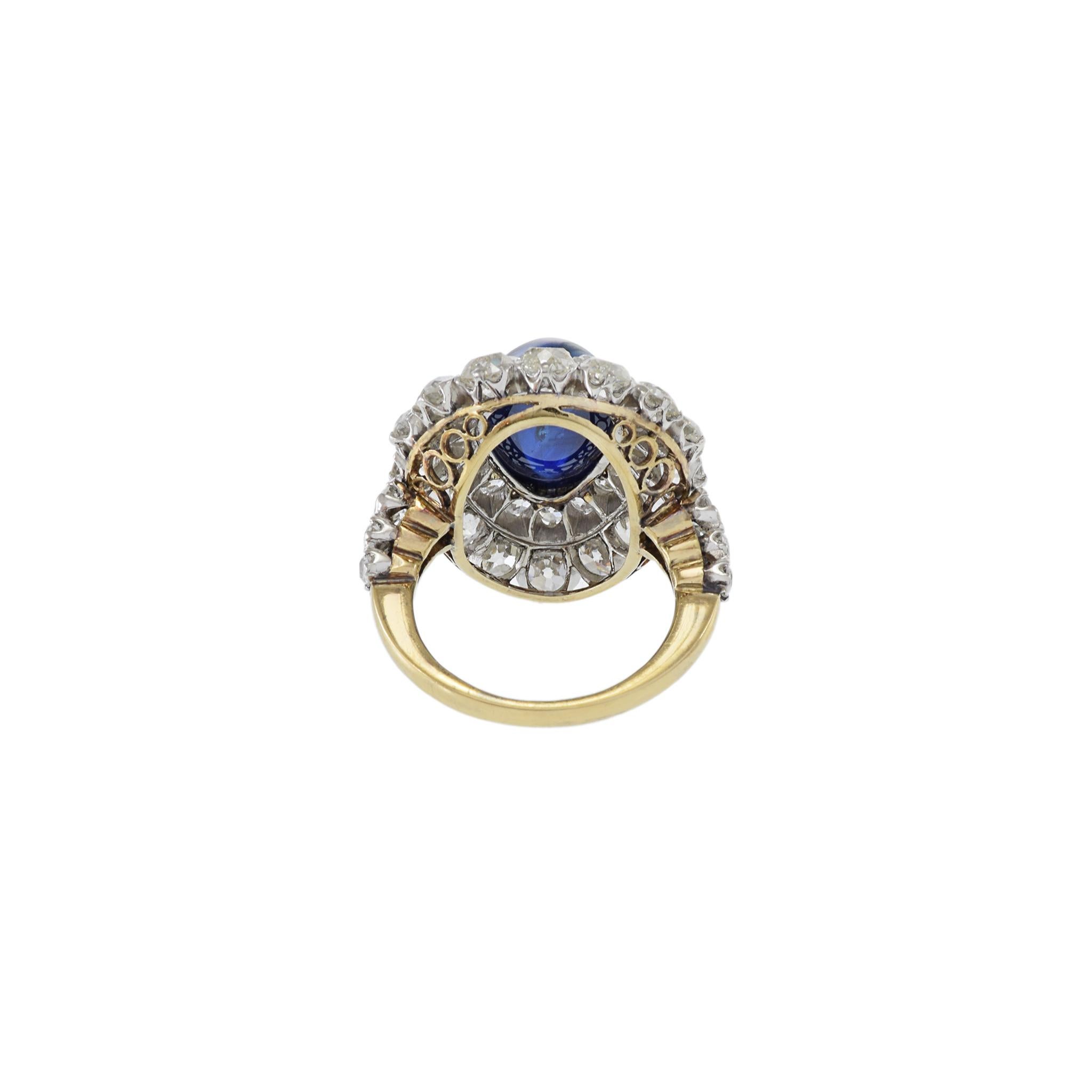 Old Mine Cut Victorian Era 18KT Yellow Gold/ Platinum Sapphire And Diamond Ring For Sale