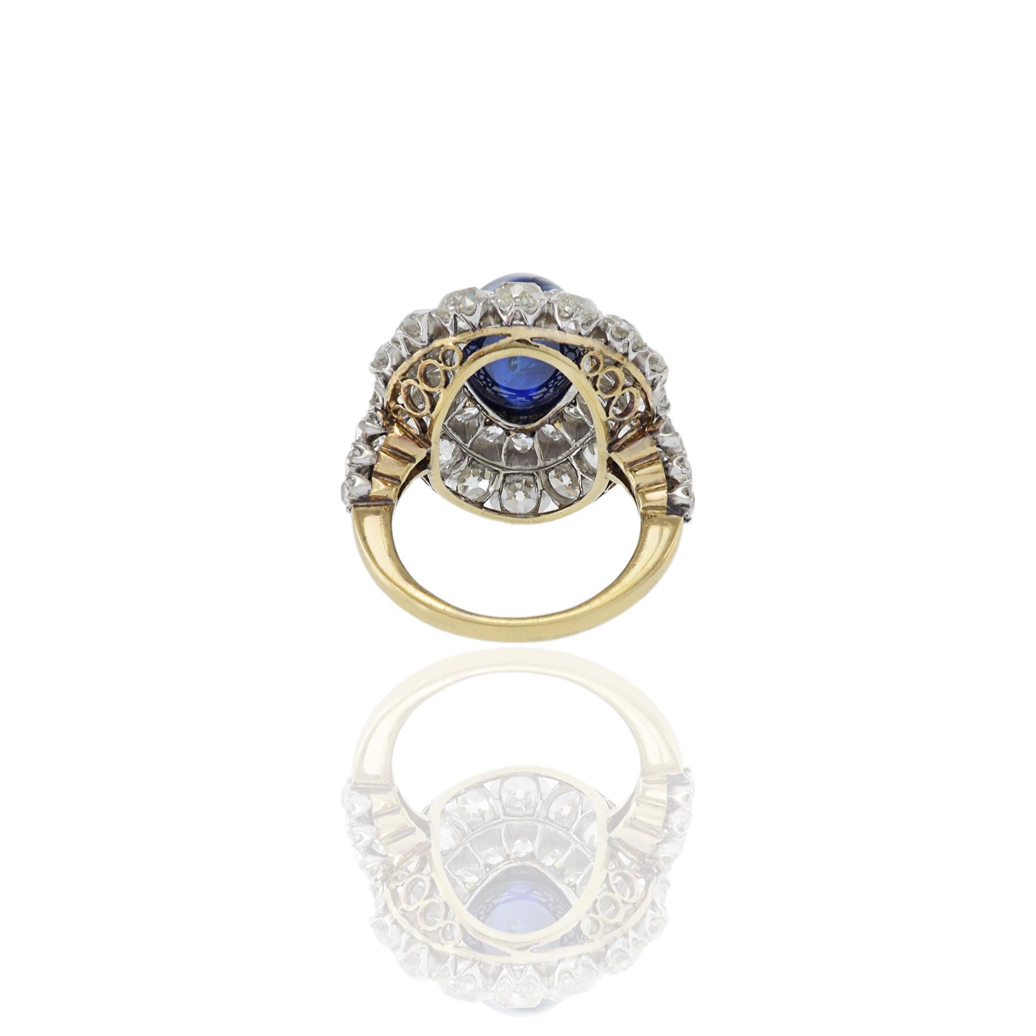 Victorian Era 18KT Yellow Gold/ Platinum Sapphire And Diamond Ring In Good Condition For Sale In New York, NY