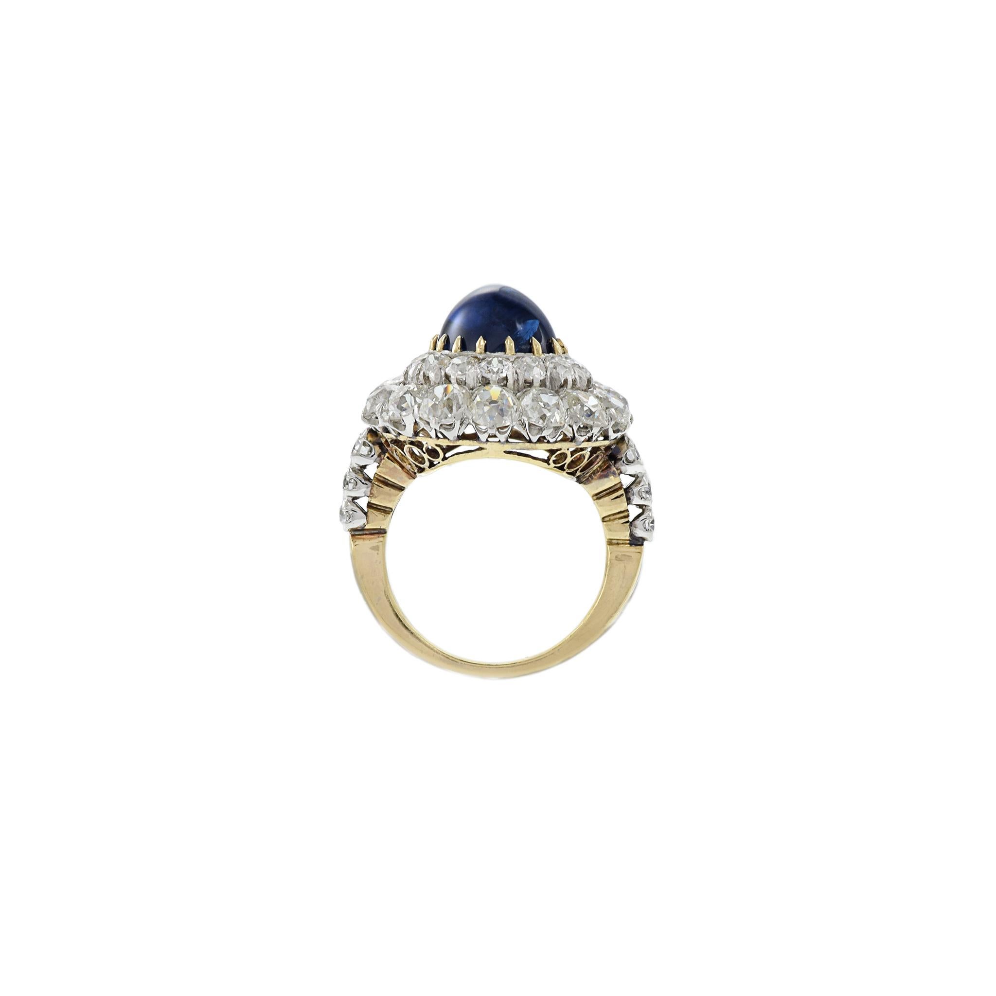 Women's or Men's Victorian Era 18KT Yellow Gold/ Platinum Sapphire And Diamond Ring For Sale