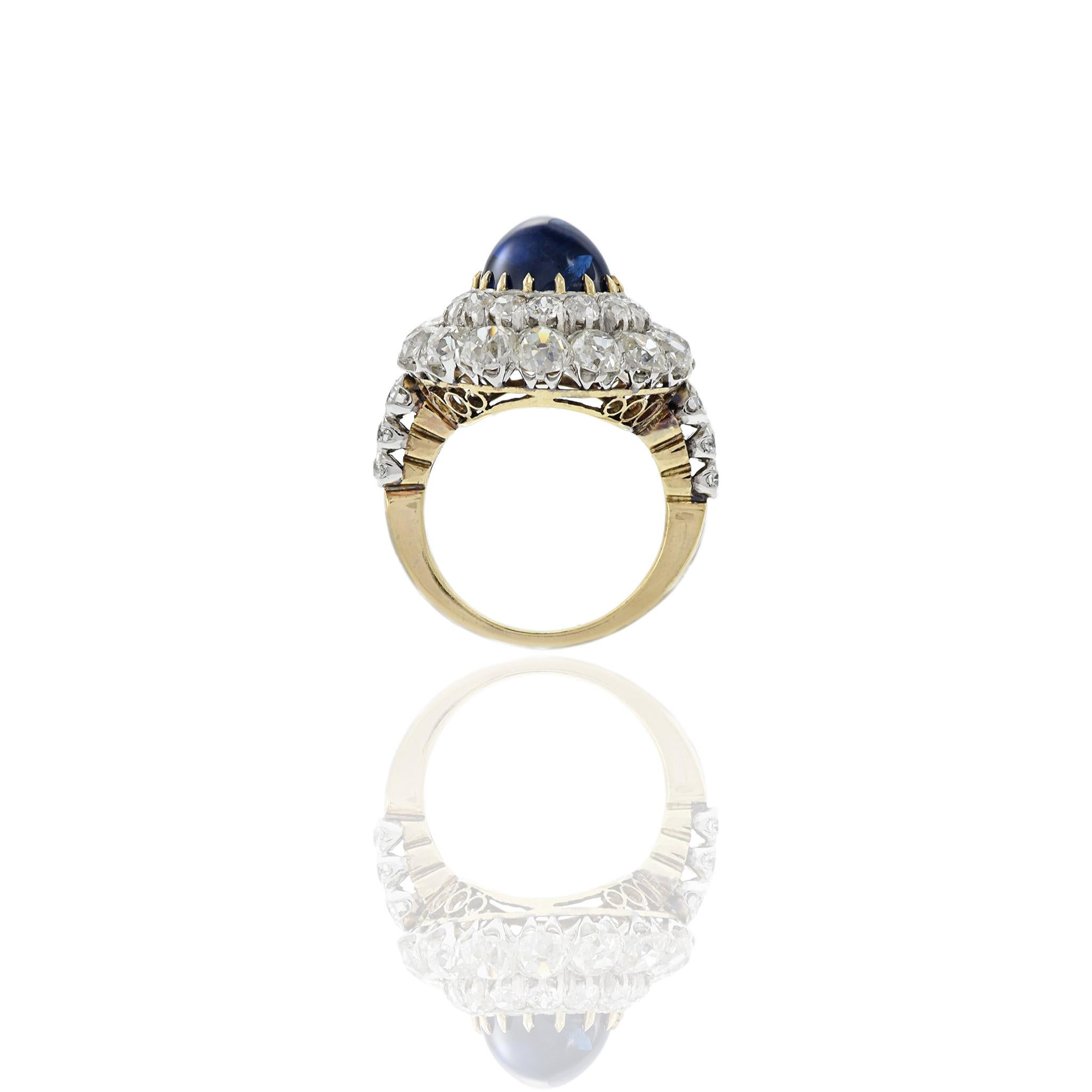 Victorian Era 18KT Yellow Gold/ Platinum Sapphire And Diamond Ring For Sale 1