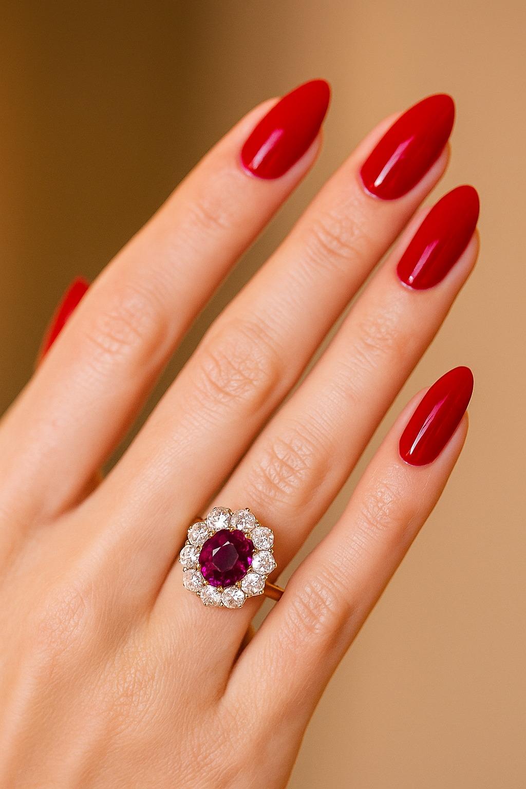 Viktorianische Ära 1900 Rubin Diamant Ring NO HEAT (Ovalschliff) im Angebot