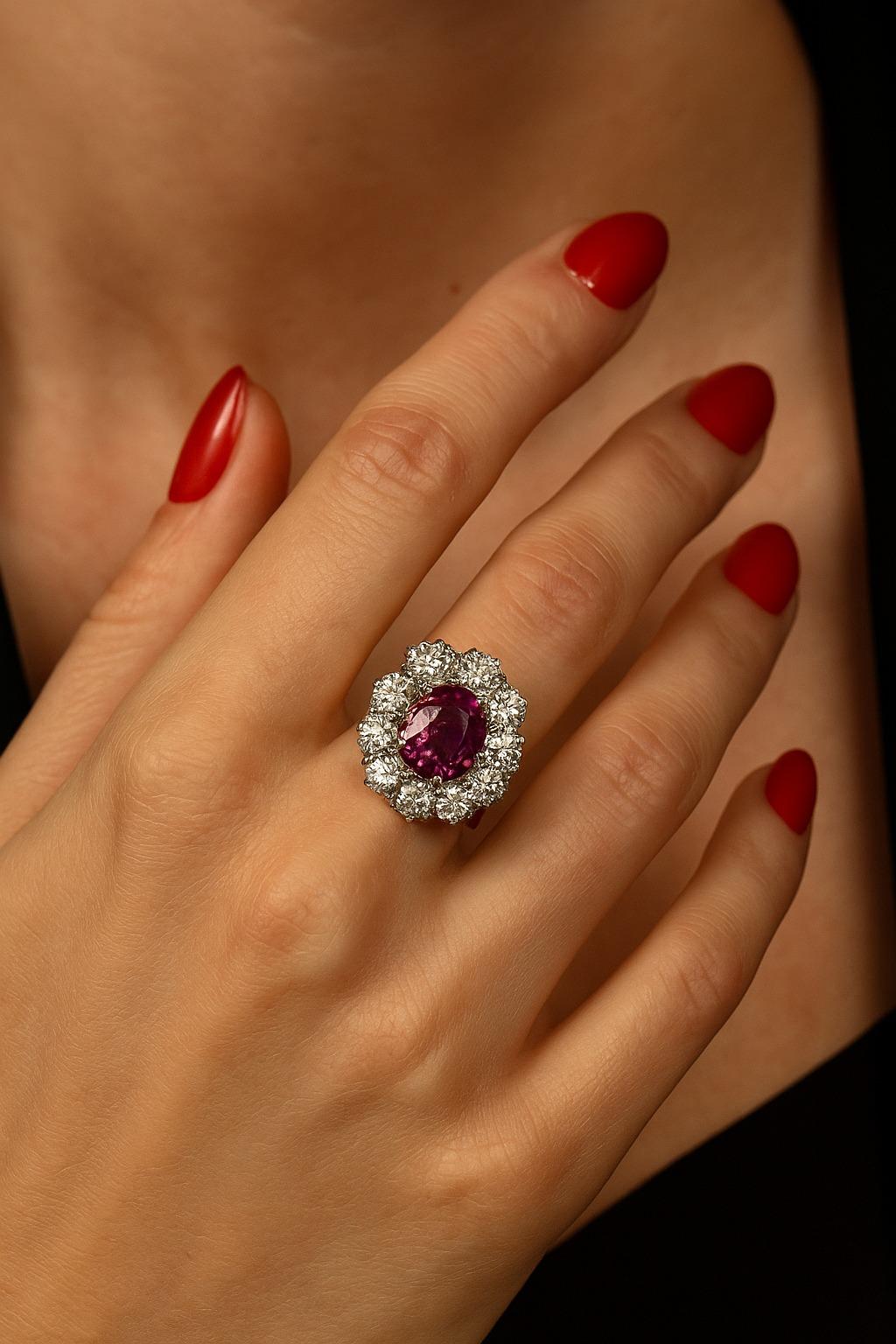 Viktorianische Ära 1900 Rubin Diamant Ring NO HEAT im Zustand „Hervorragend“ im Angebot in Chicago, IL