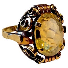 Victorian era 2color 14 caret gold ring marked 585 and "AF" with a large citrine