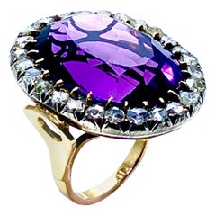 Victorian Era 31.15 Carat Oval Amethyst and Rose Cut Diamond Cocktail Ring Victorian Era 31.15 Carat Oval Amethyst and Rose Cut Diamond Cocktail Ring