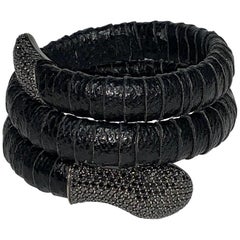 Black Pavé Diamond, Leather Snake Bracelet