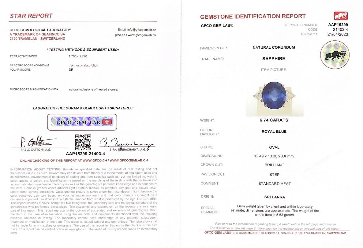 Viktorianischer Ring mit 6,74 Karat Saphir und drei Steinen und Diamanten aus 18 Karat Gold 4