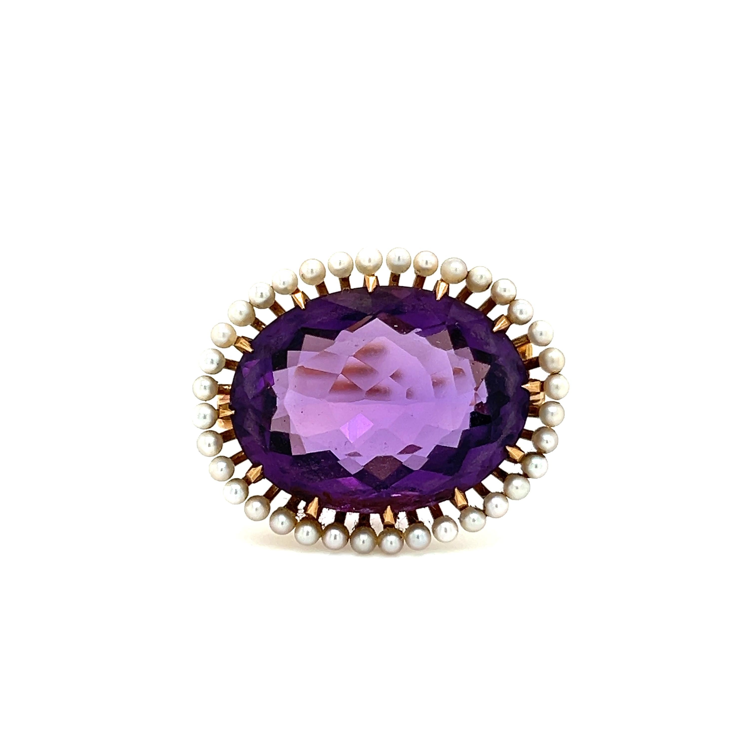 Victorian Era Amethyst & Seed Pearl Brooch Pendant  In Good Condition For Sale In MIAMI, FL