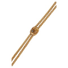 Viktorianische Ära antike Muff Kette Halskette mit Slide & Seed Pearl