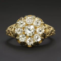 Victorian Era Antique Old Mine Cut Diamond Cluster Ring
