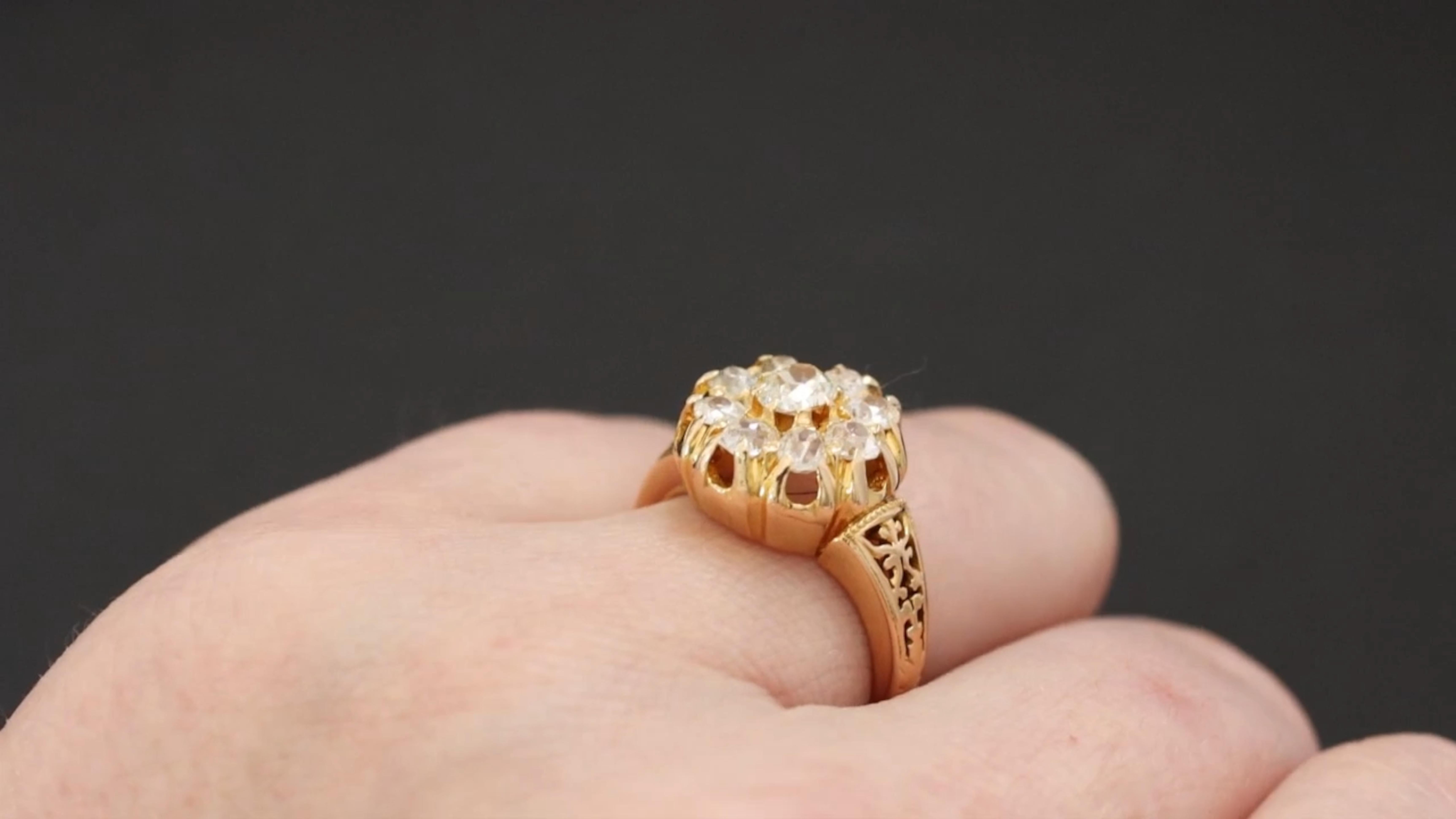 Modern Victorian Era Antique Old Mine Cut Diamond Cluster Ring For Sale