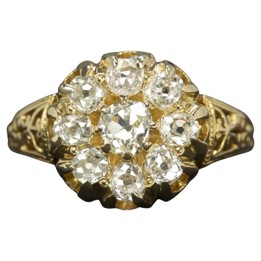 Anillo en racimo de diamantes talla antigua de la era victoriana