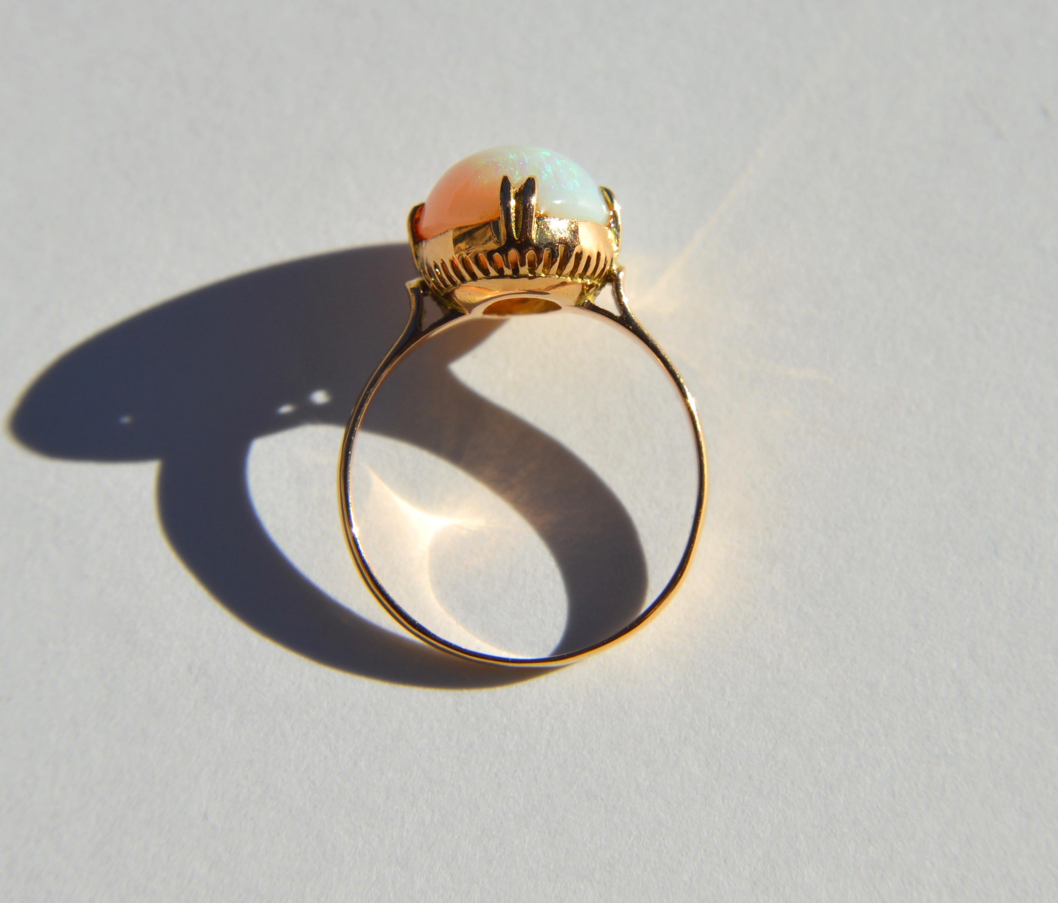 Women's Victorian Era Antique Opal 4 Carat 18 Karat Rose Gold Solitaire Ring