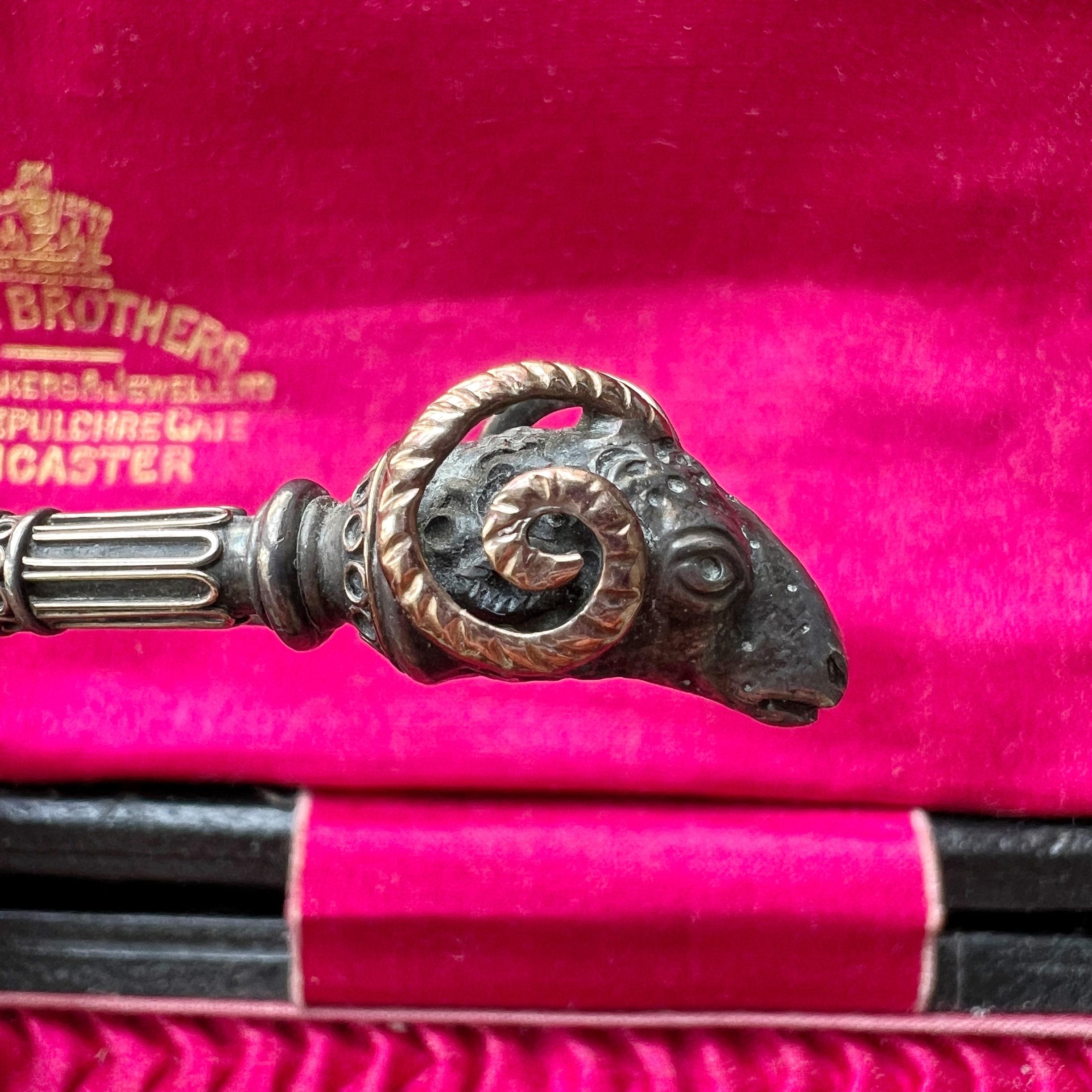 Victorian era archaeological revival style ram head locket brooch 2