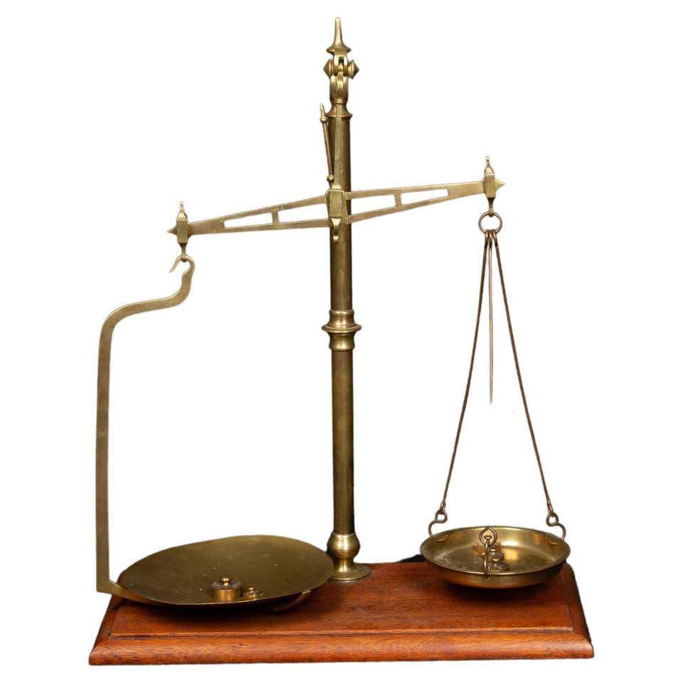 19th C. Elegant Antique Brass and Marble Balance Scale 37.5