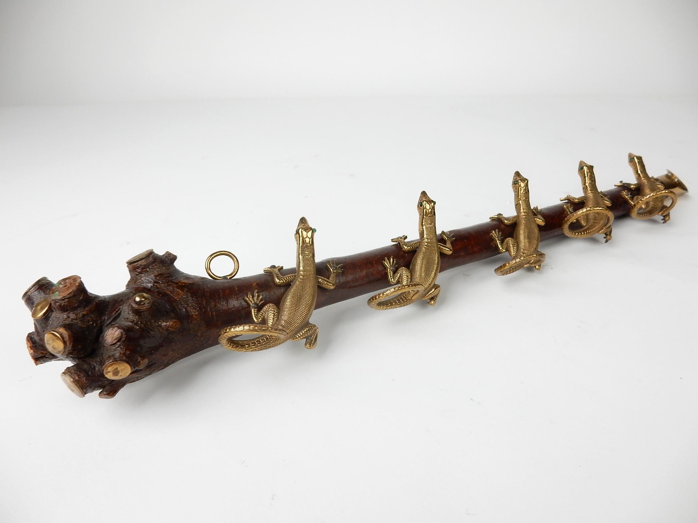 Victorian Era Bronze Lizards on Cherrywood Burl Key Holder 2