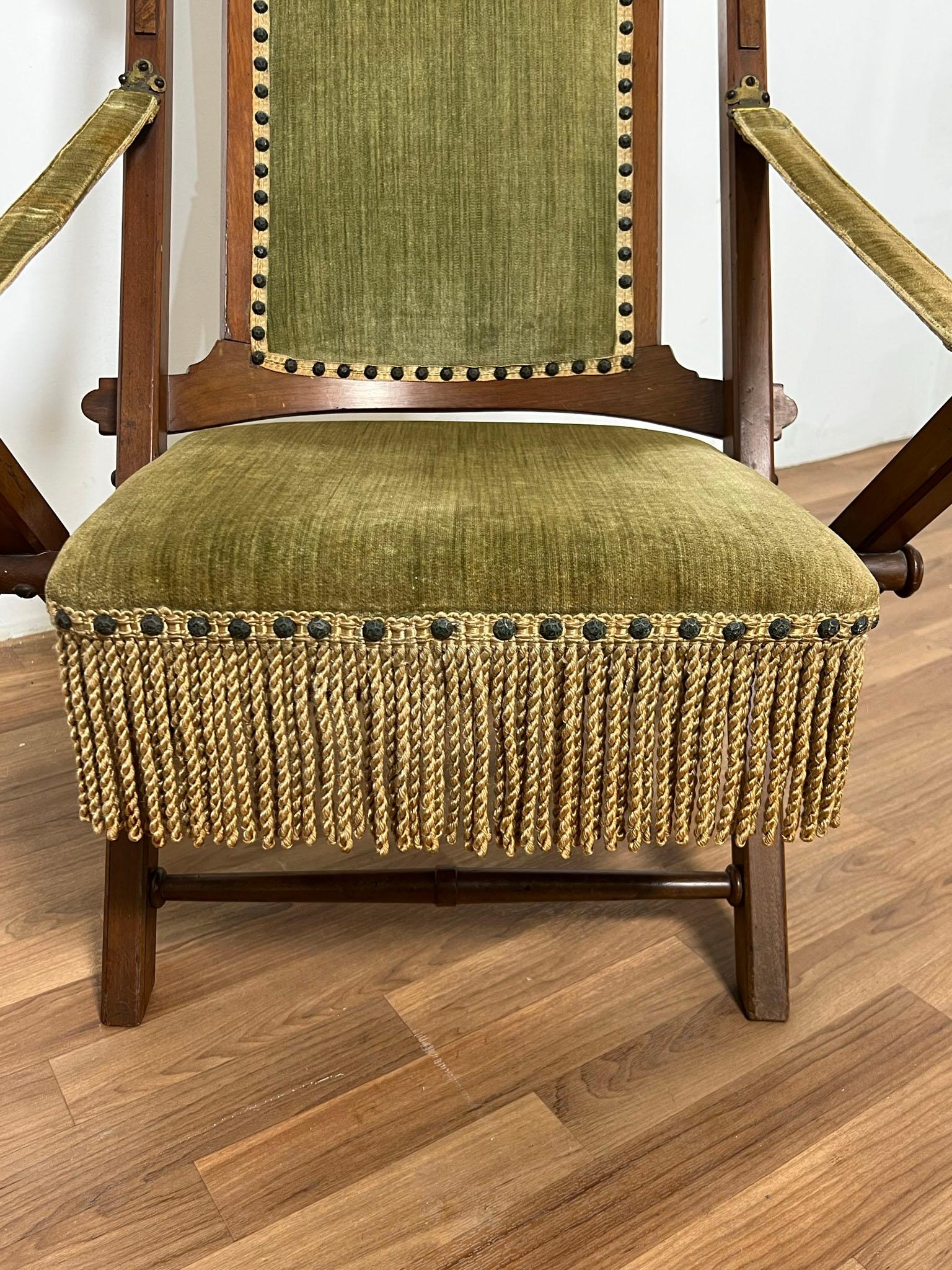 American Victorian Era Campaign Chair with Lidded Ottoman, circa 1890s For Sale