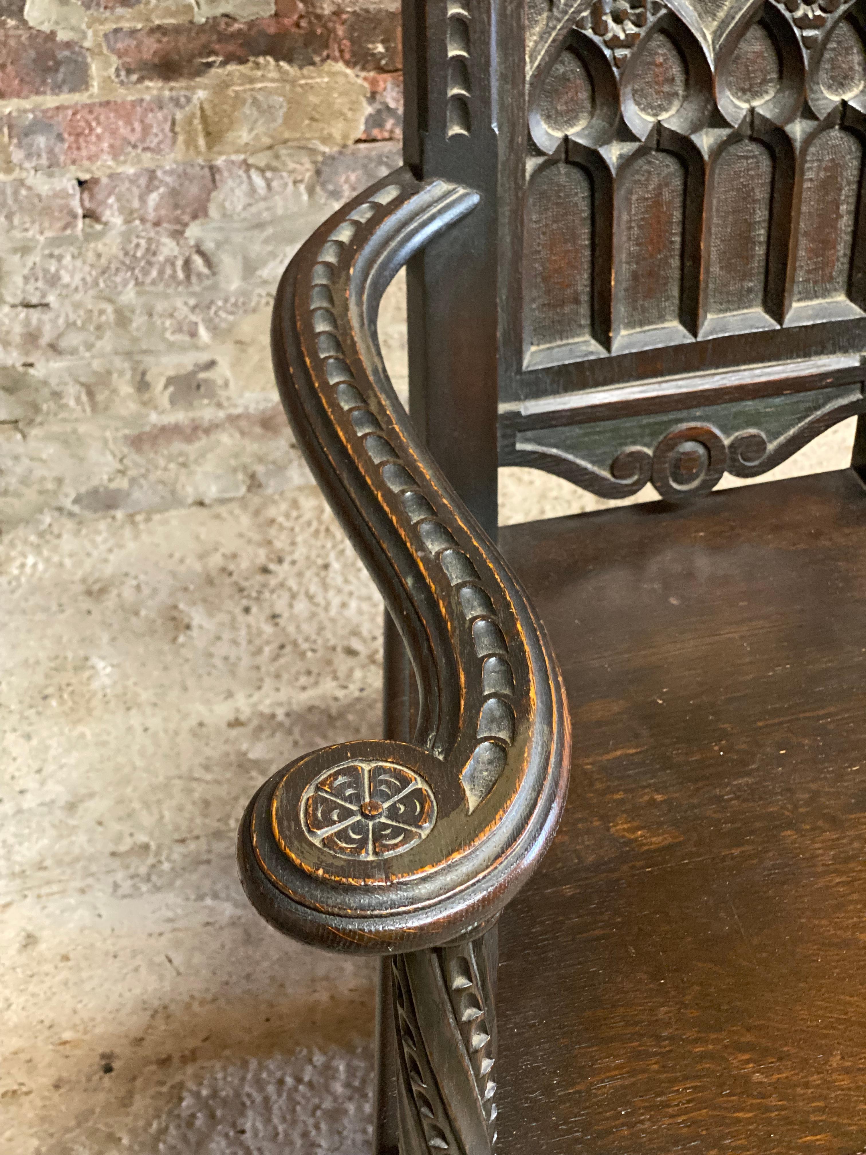 Victorian Era Carved English Feudal Oak Armchair 4