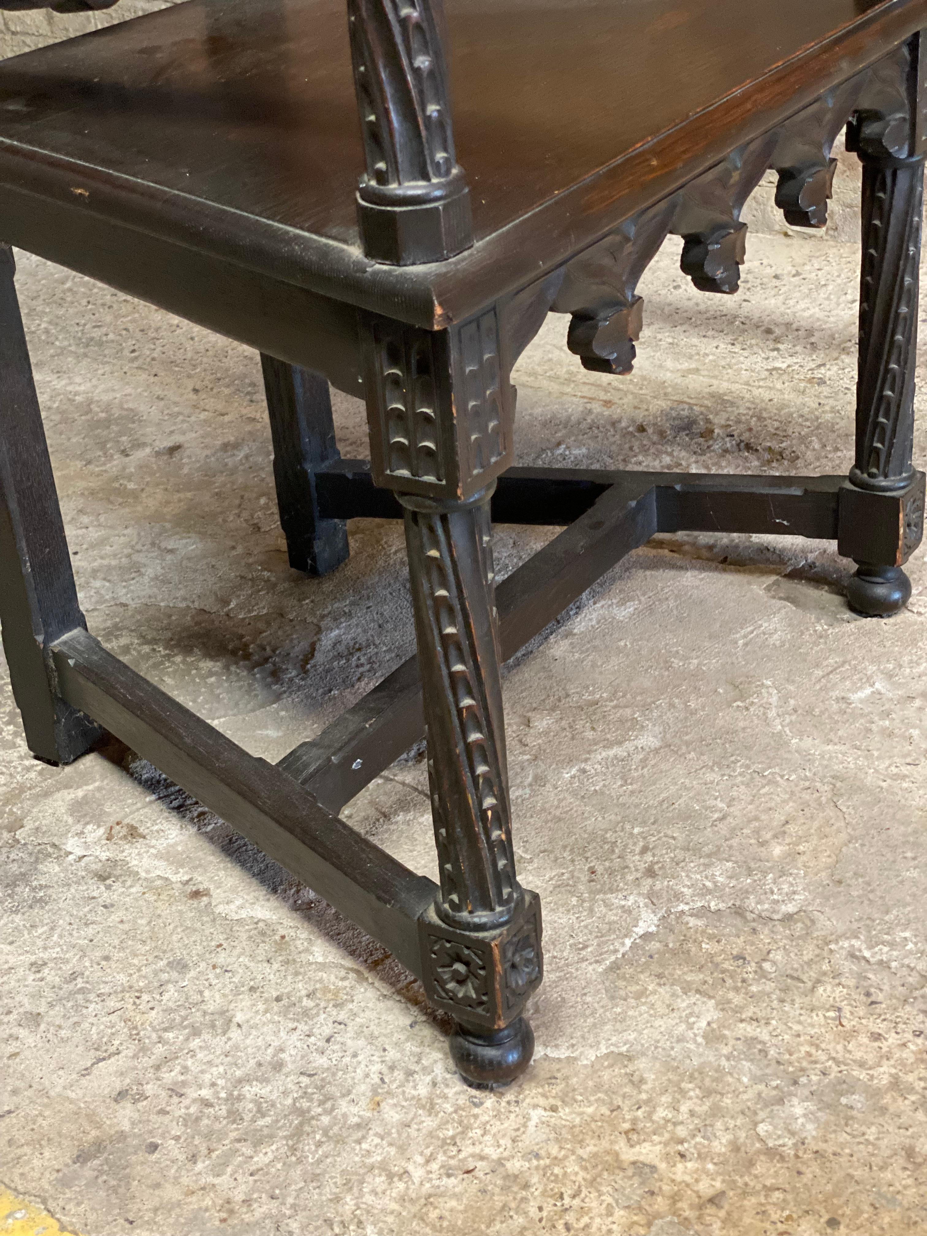 Victorian Era Carved English Feudal Oak Armchair 6