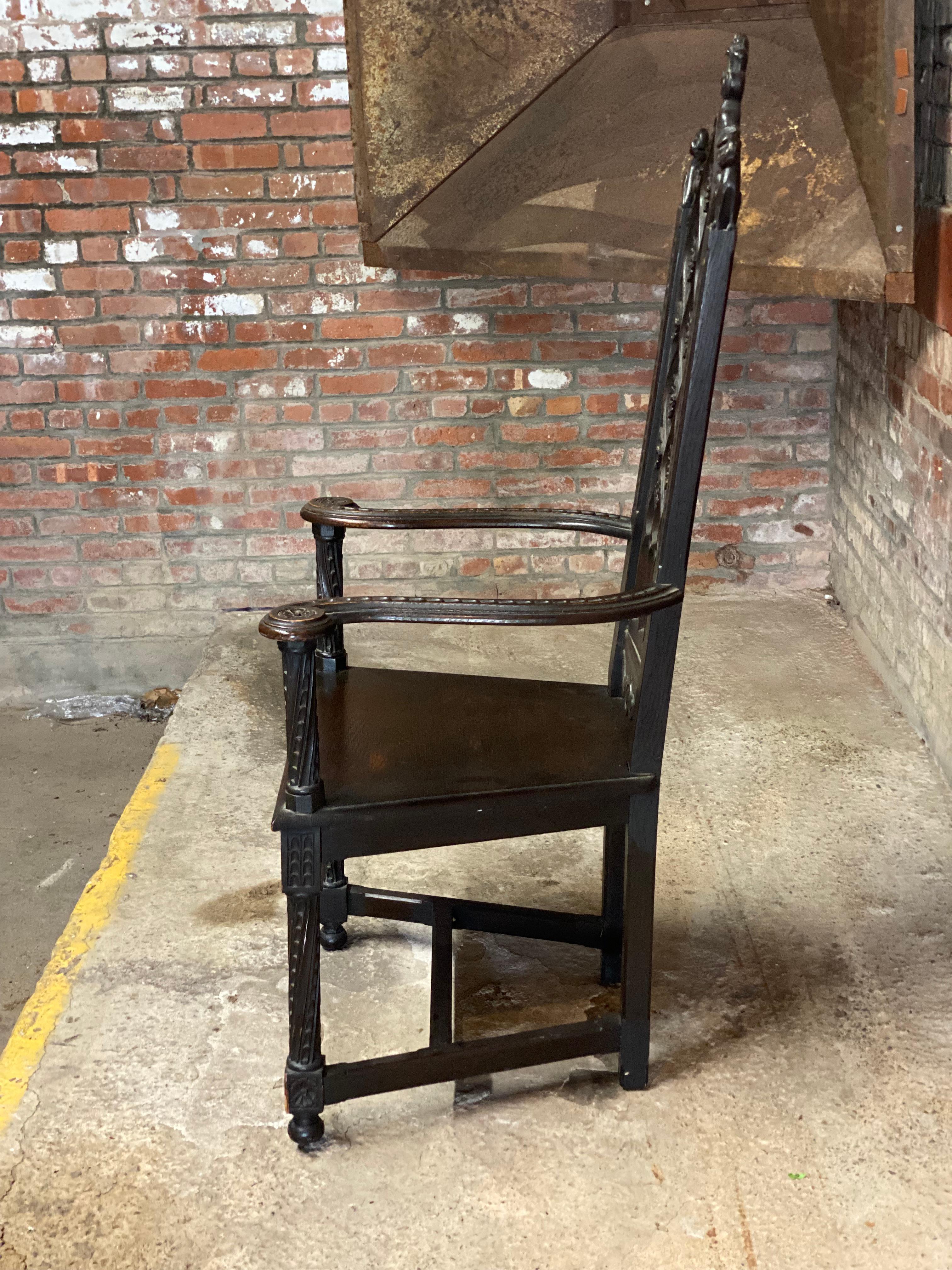 American Victorian Era Carved English Feudal Oak Armchair