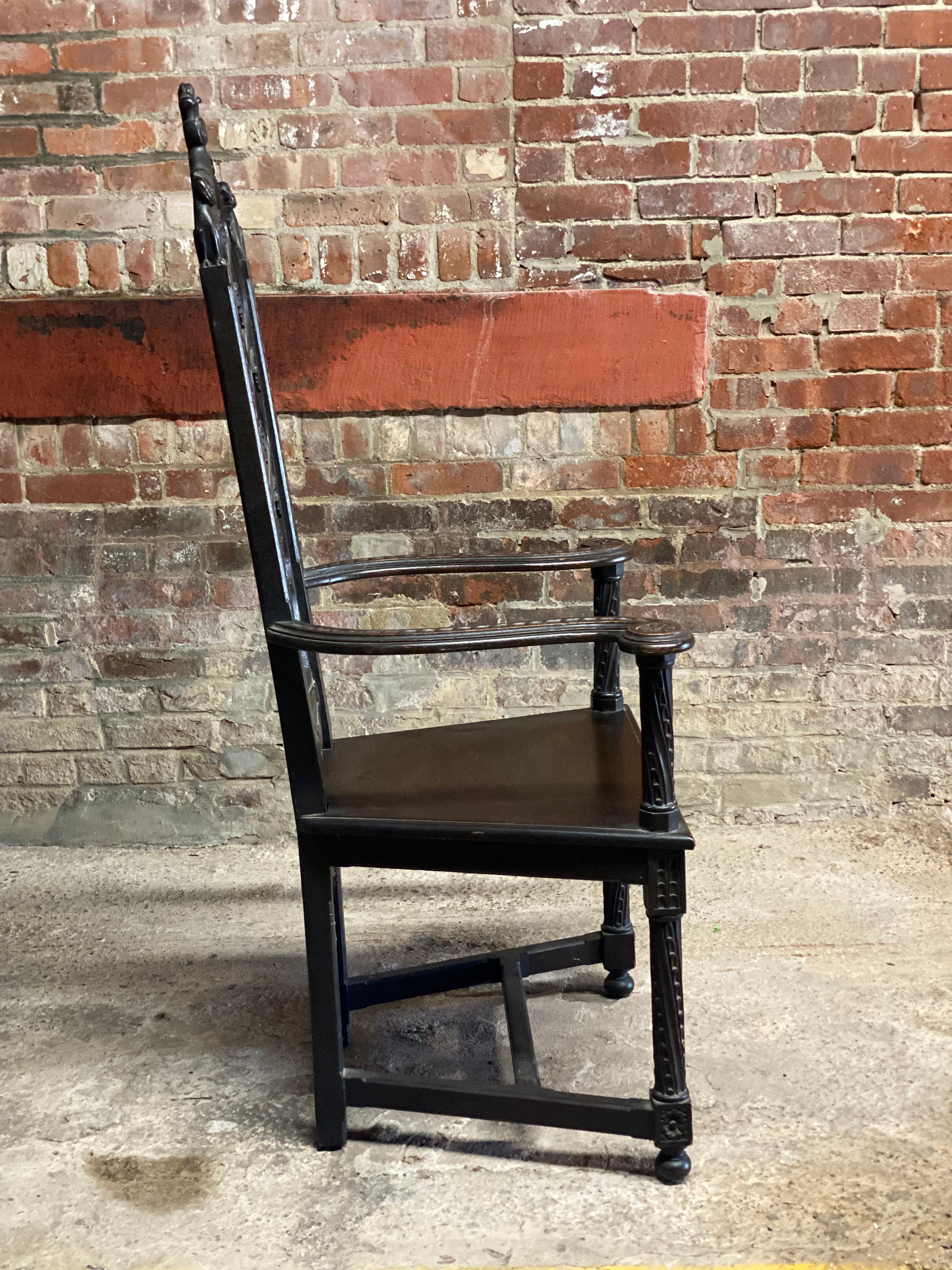 Victorian Era Carved English Feudal Oak Armchair In Good Condition In Garnerville, NY