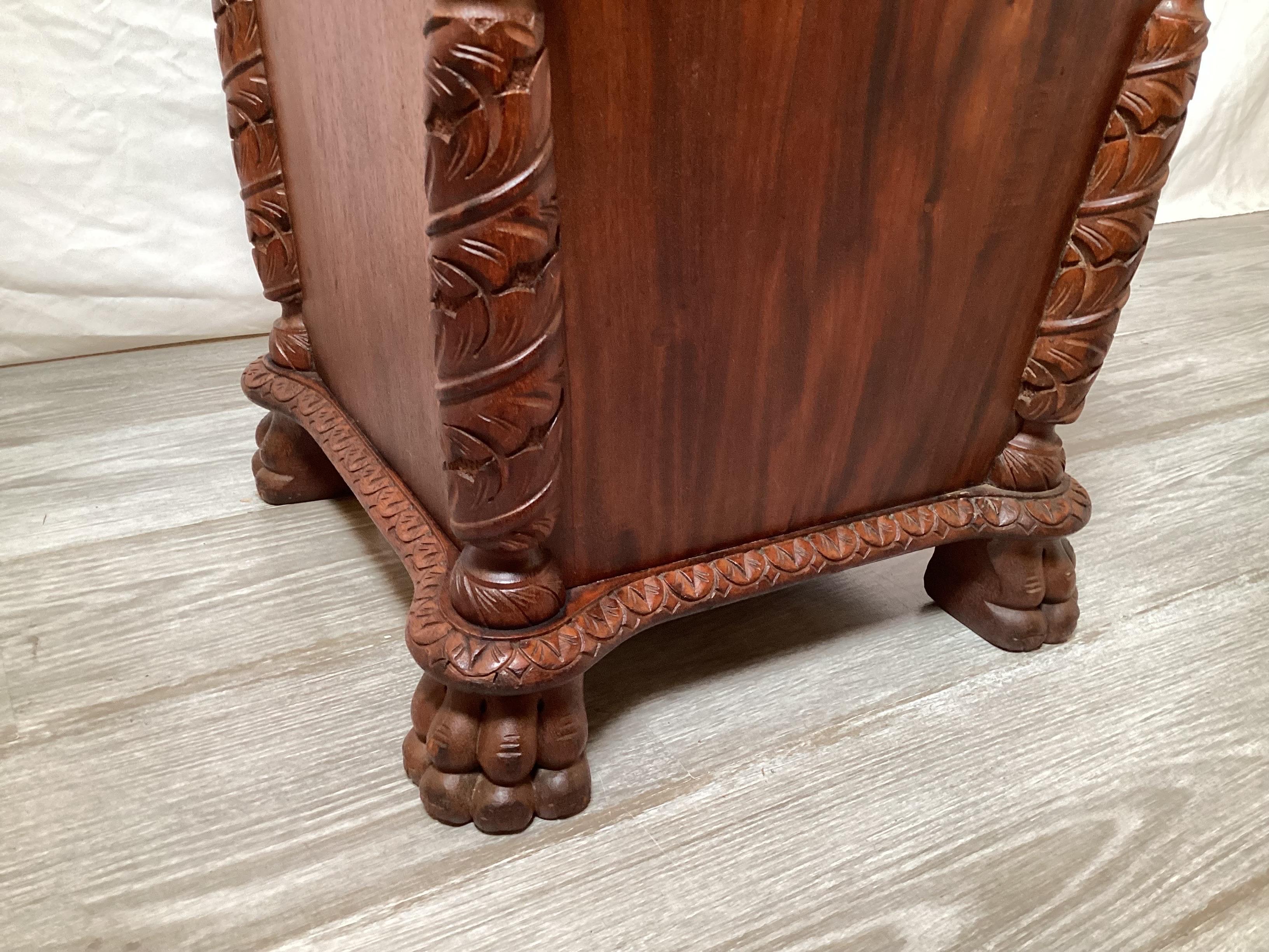 American Victorian Era Carved Wood Waste Basket of Planter For Sale