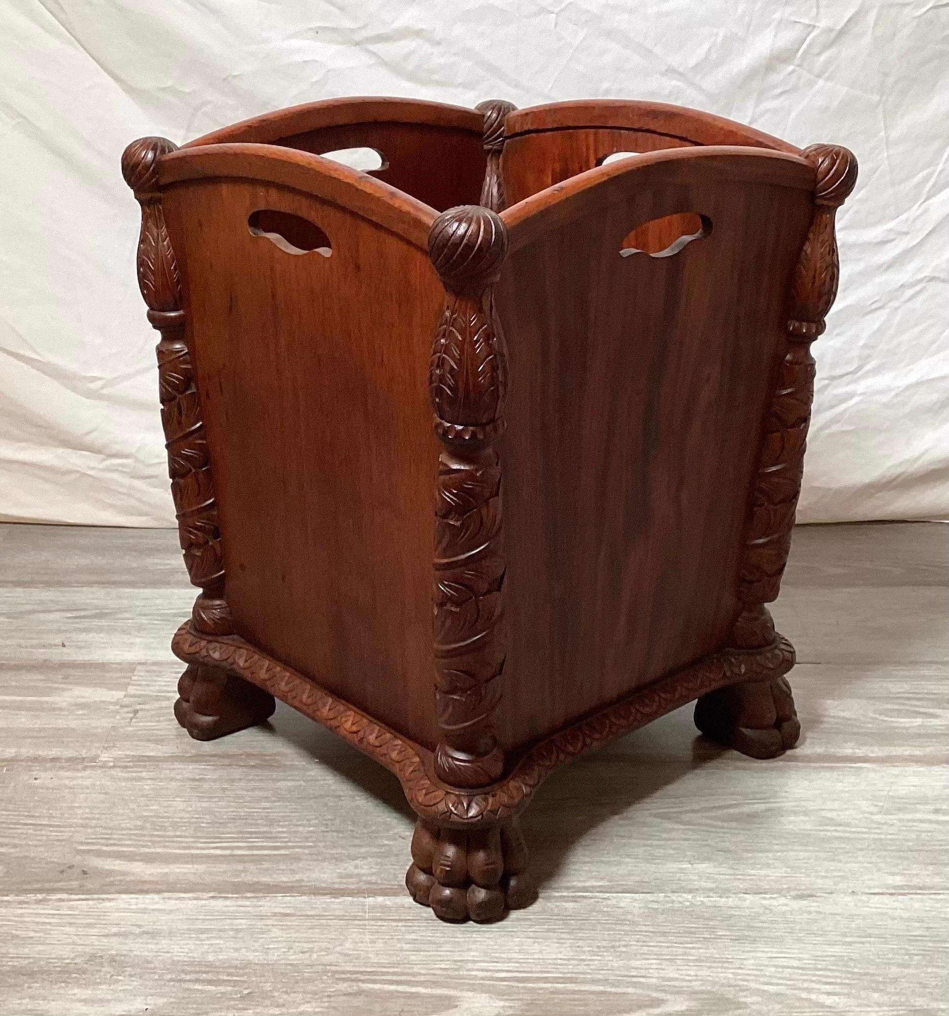 Victorian Era Carved Wood Waste Basket of Planter In Good Condition For Sale In Lambertville, NJ