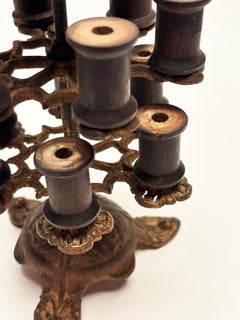Victorian Era Cast Metal Brass Thread Tree with 12 Spool Holders
