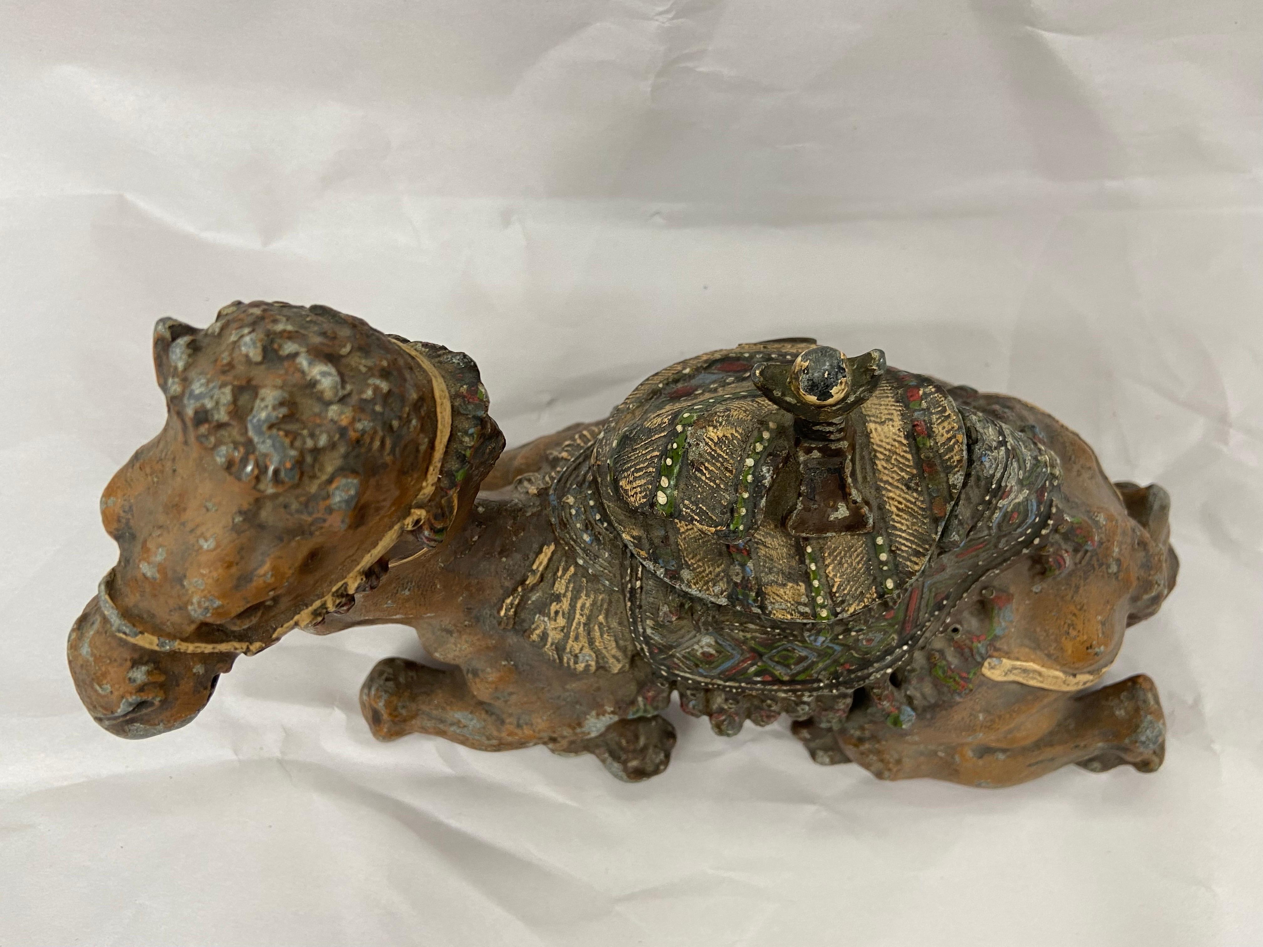 Victorian Era Cold Painted Spelter Figural and Sculptural Camel Desk Inkwell 4