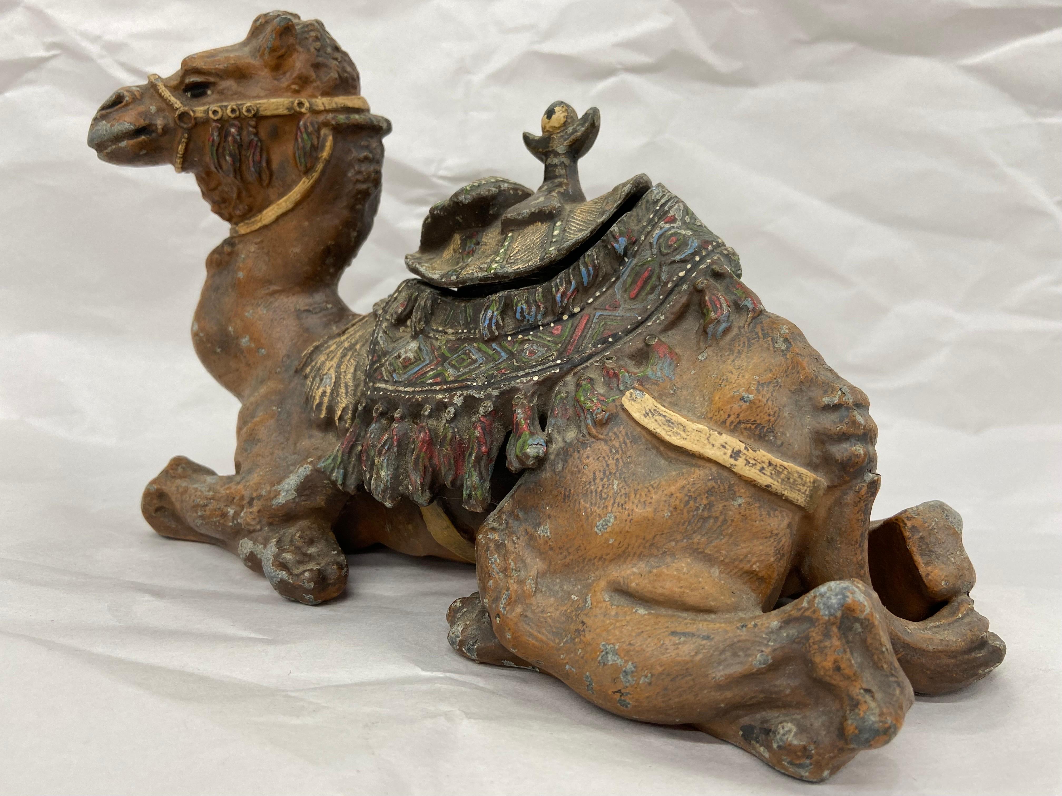 Victorian Era Cold Painted Spelter Figural and Sculptural Camel Desk Inkwell 3