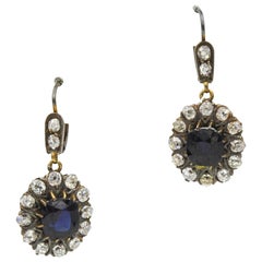 Victorian Era Diamond and Sapphire Drop Earrings 4.80 Carat 18 Karat Gold