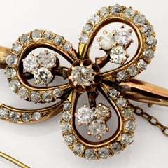 Victorian Era Diamond Gold Clover Brooch