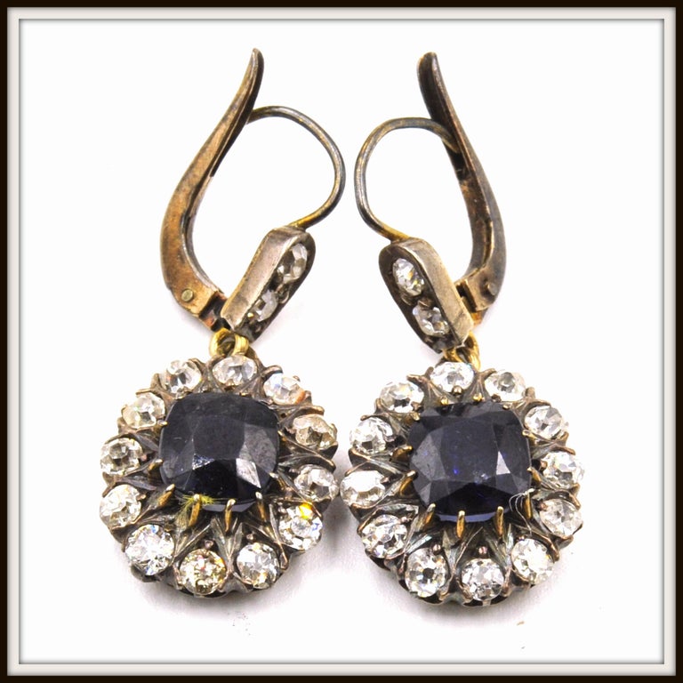 Victorian Era Diamond and Sapphire Drop Earrings 4.80 Carat 18 Karat ...