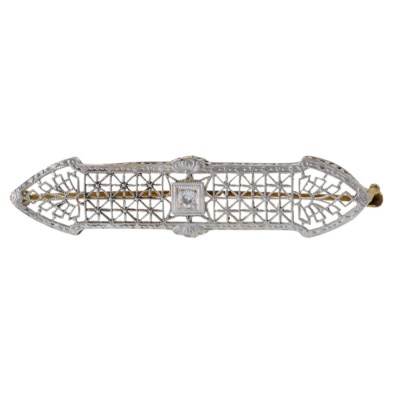Victorian Era Filigree and Diamond Brooch