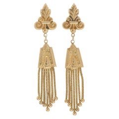 Victorian Era Fleur-de-Lis Tassel Earrings in 14KT Yellow Gold