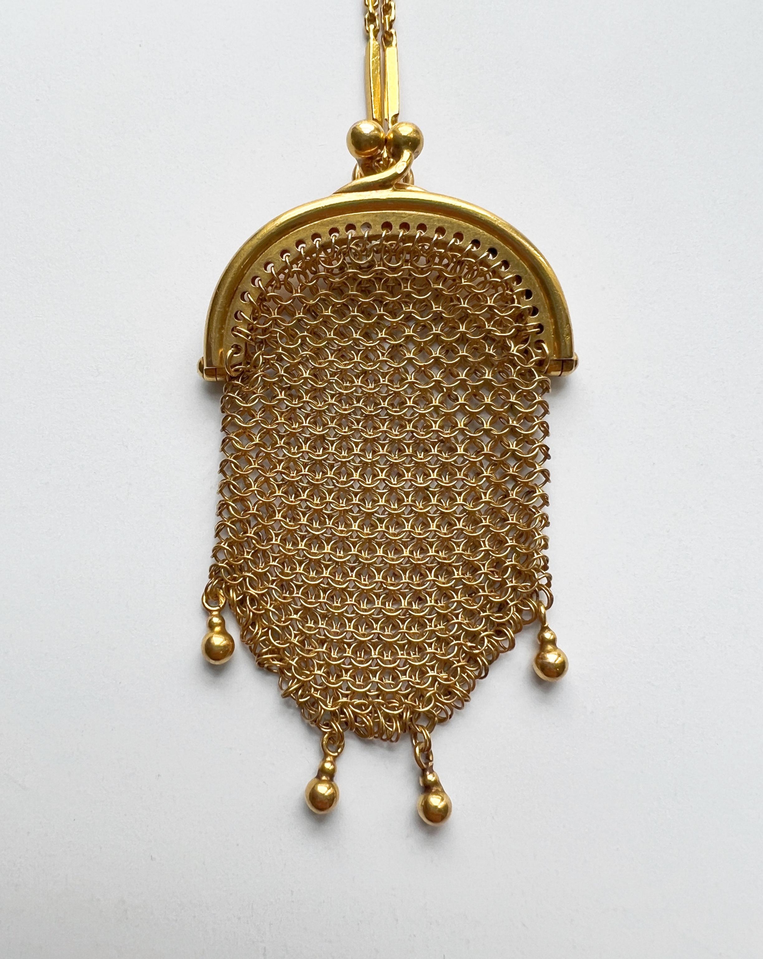 Victorian Era French Antique 18k Gold Woven Purse 