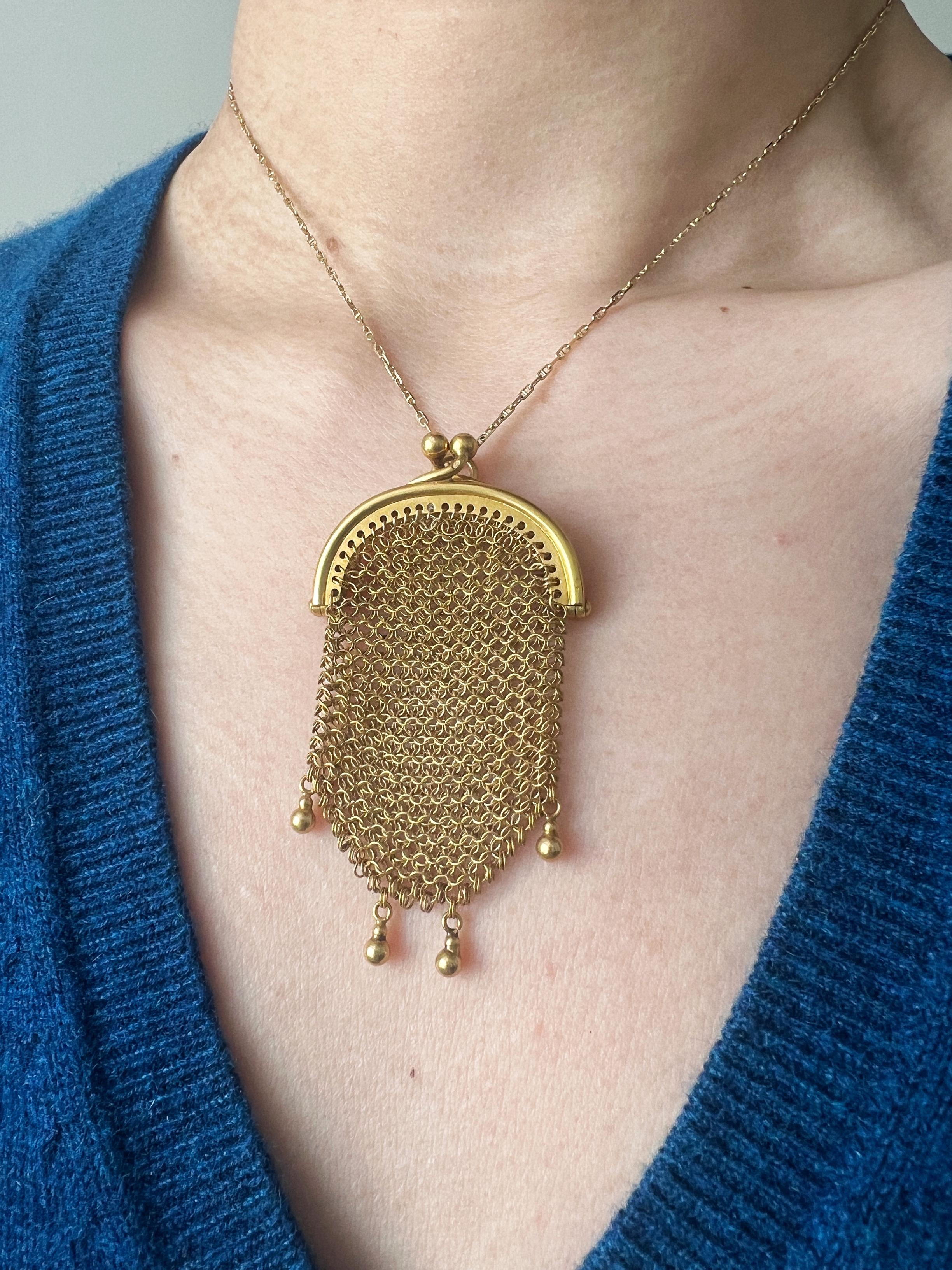 Women's or Men's Victorian Era French Antique 18k Gold Woven Purse 